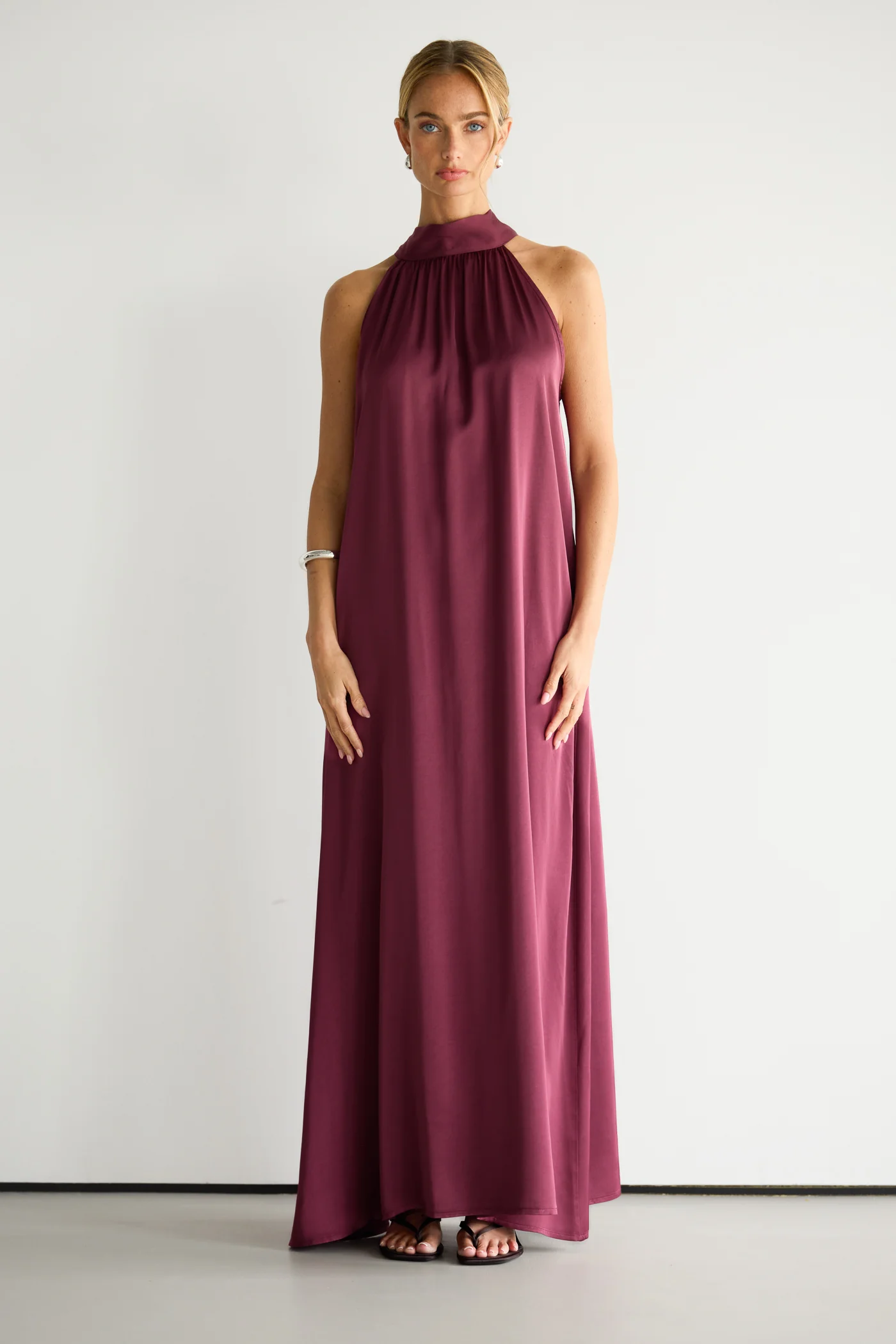 Ruby Halterneck Satin Dress | Damson - Image 2