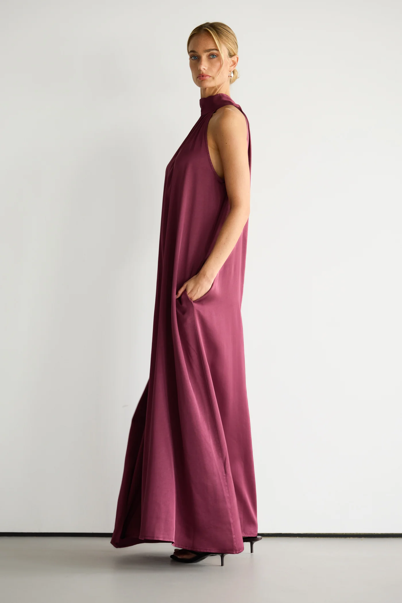 Ruby Halterneck Satin Dress | Damson - Image 4
