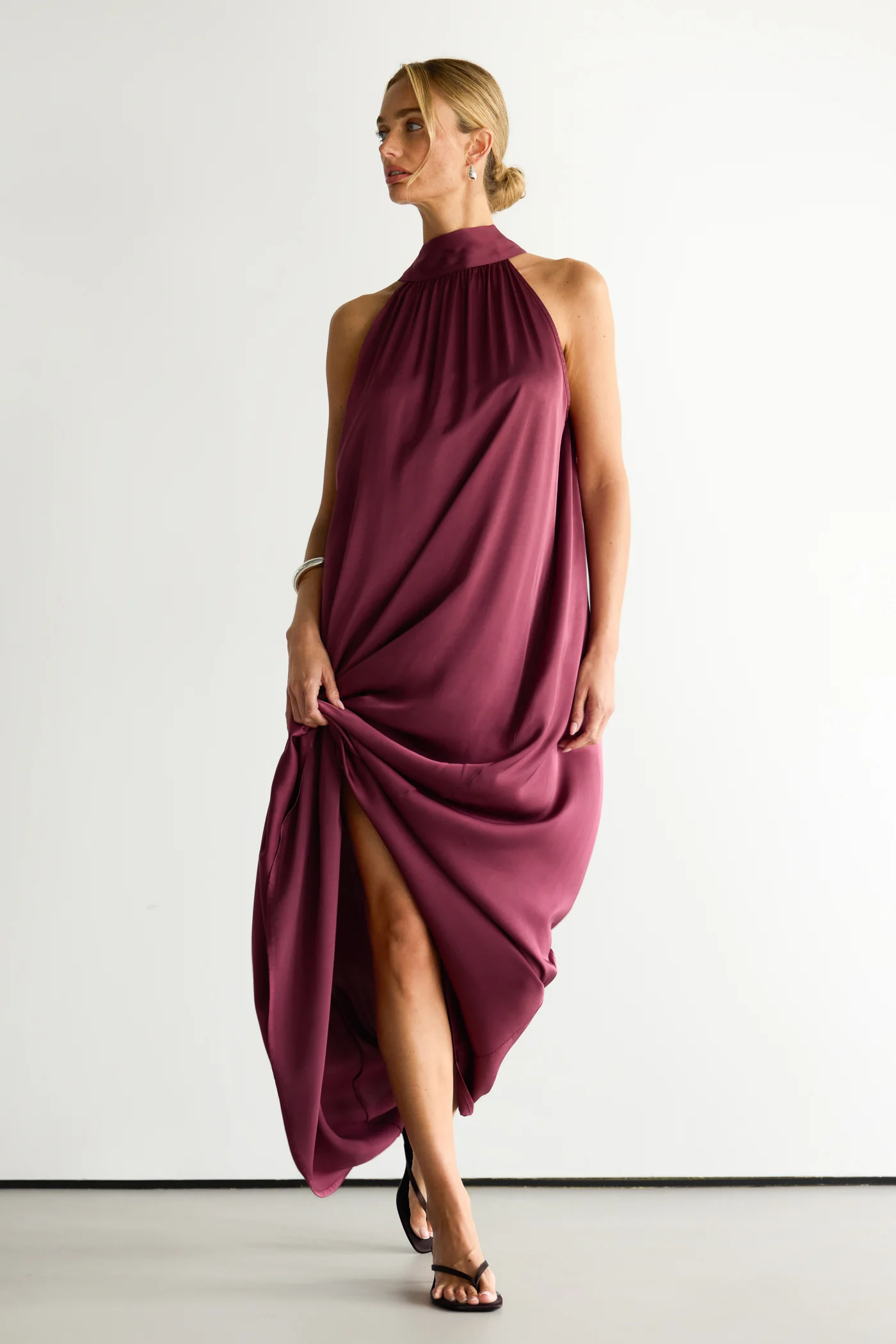 Ruby Halterneck Satin Dress | Damson - Image 5