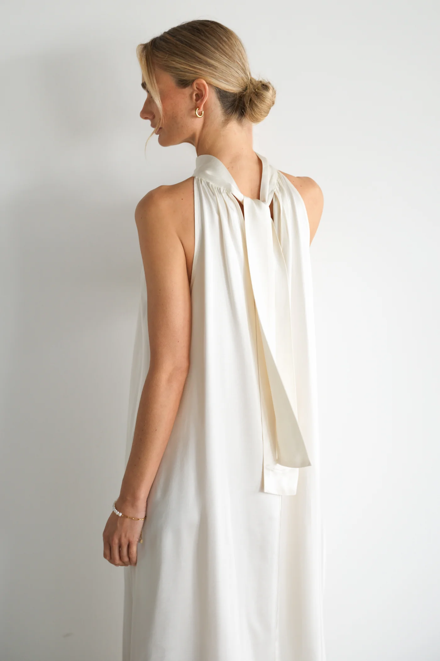 Ruby Halterneck Satin Dress | Ivory - Image 3