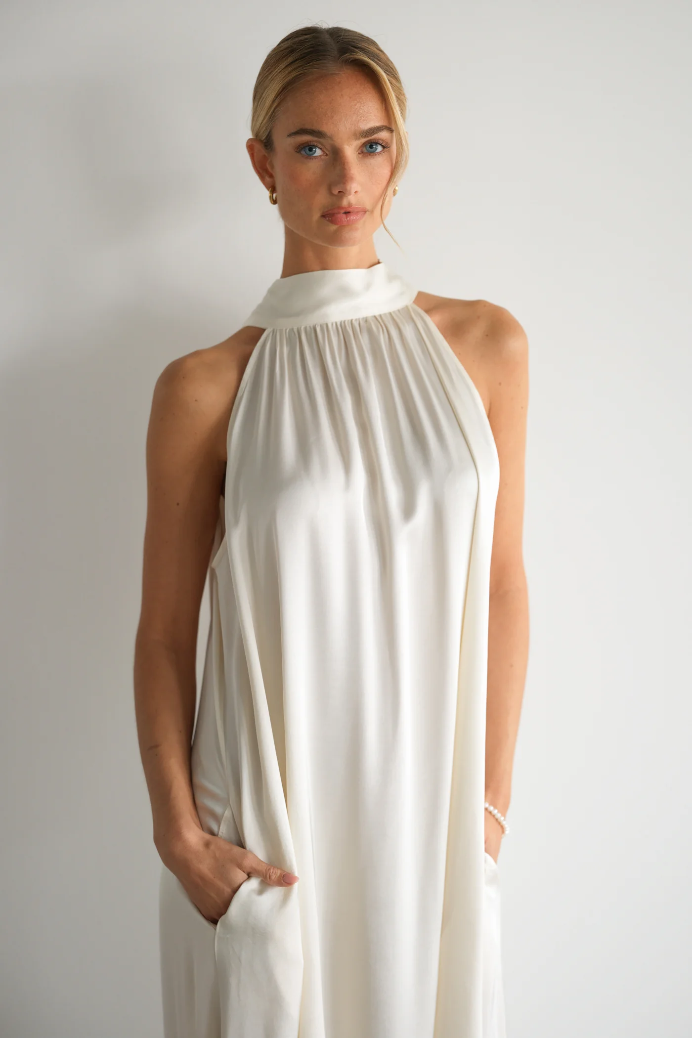Ruby Halterneck Satin Dress | Ivory - Image 5