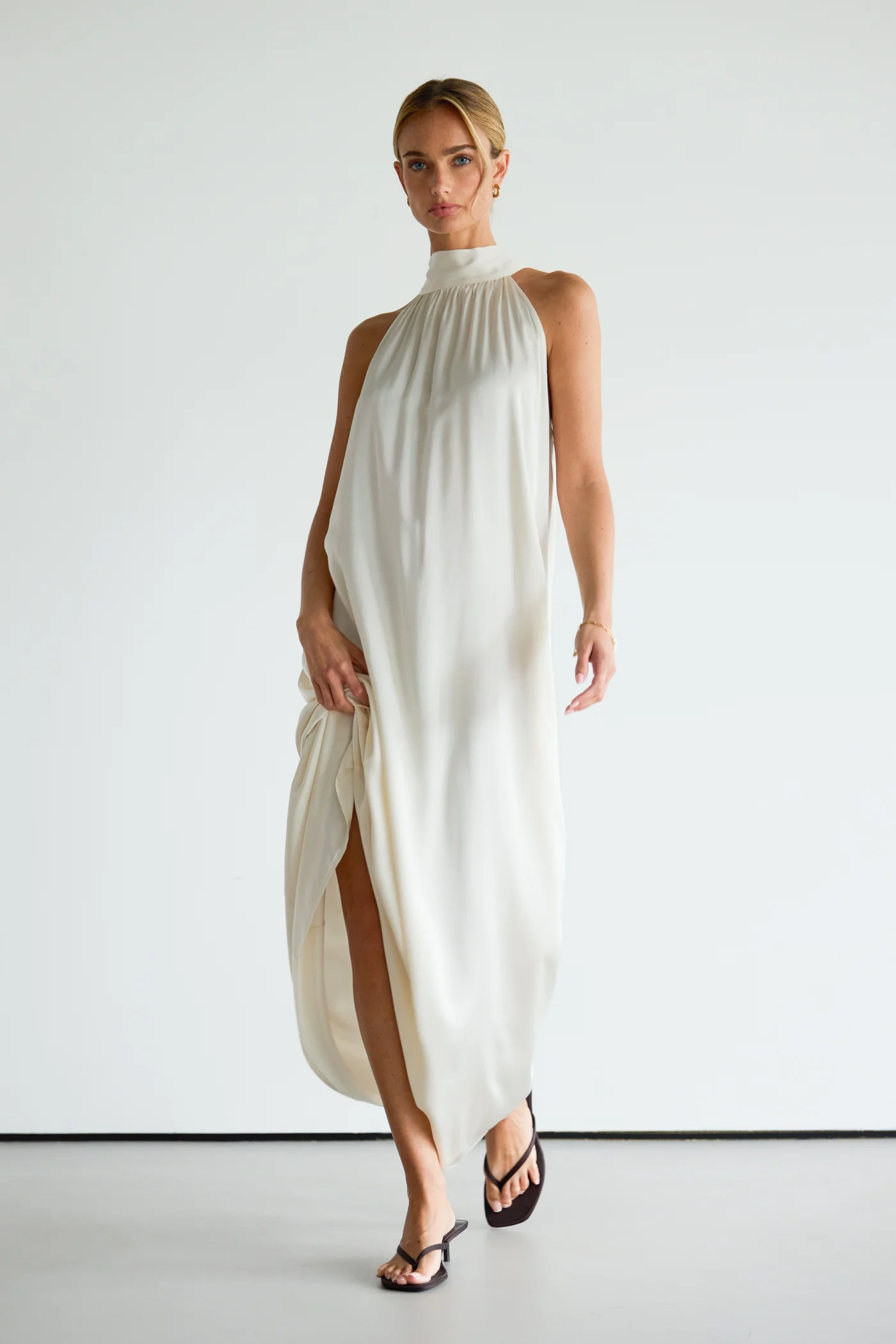 Ruby Halterneck Satin Dress | Ivory - Image 6