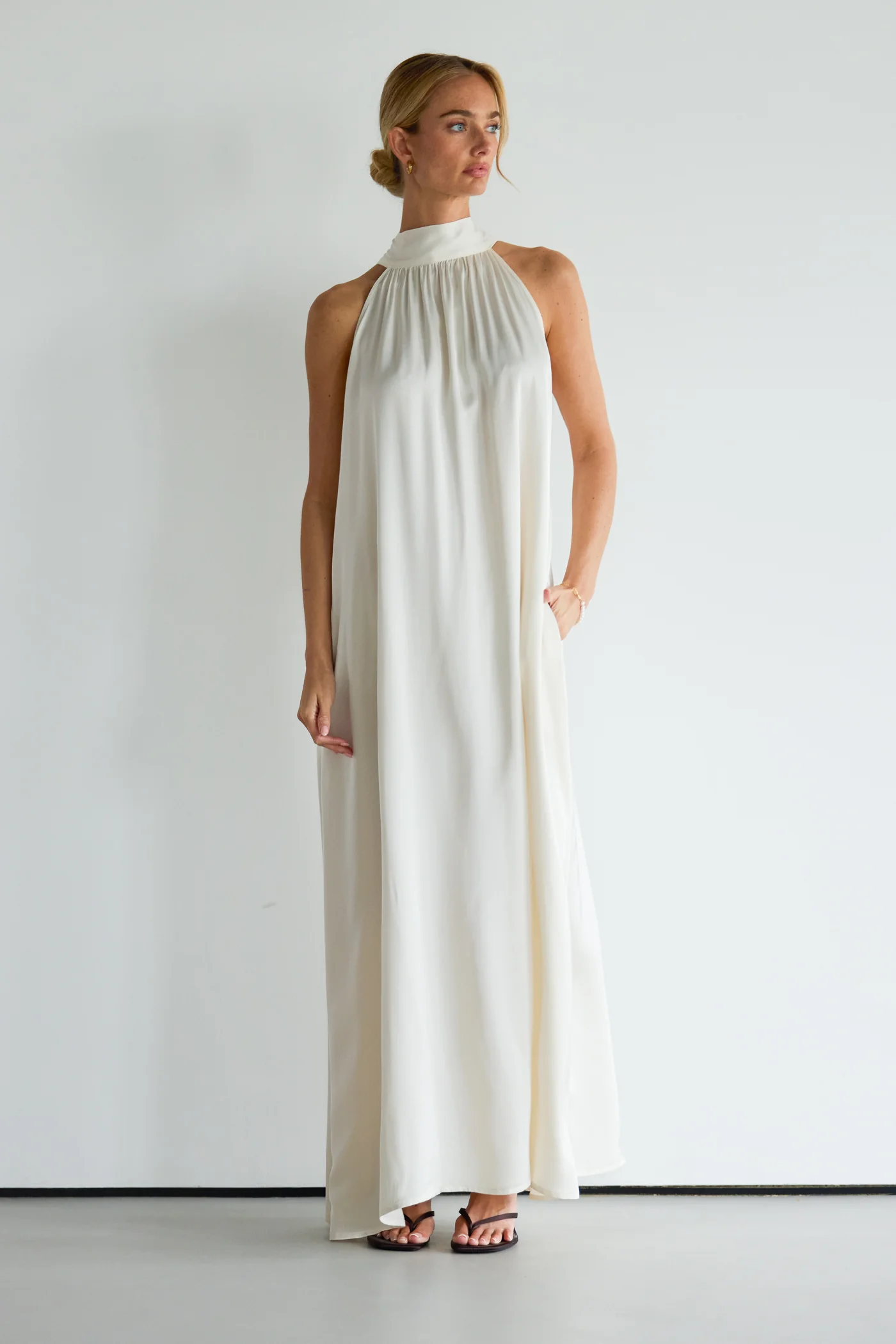 Ruby Halterneck Satin Dress | Ivory - Image 7