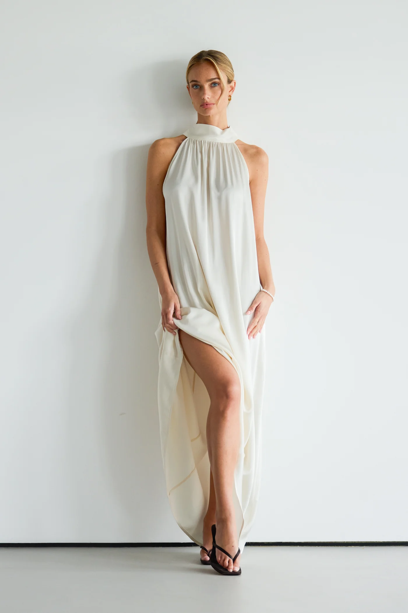 Ruby Halterneck Satin Dress | Ivory - Image 8