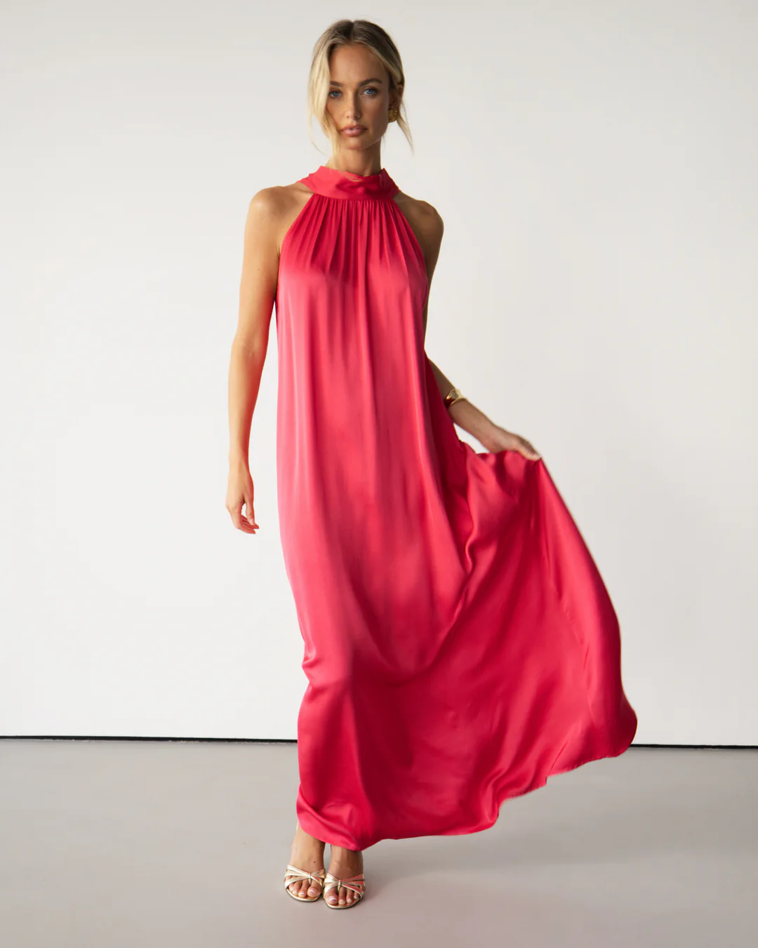 Ruby Halterneck Satin Dress | Raspberry - Image 3