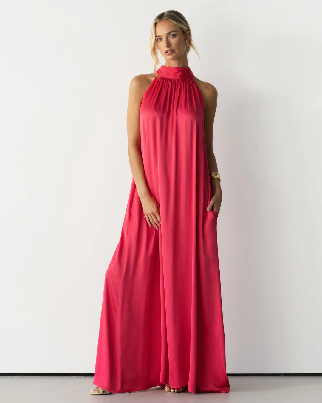 Ruby Halterneck Satin Dress | Raspberry - Image 4