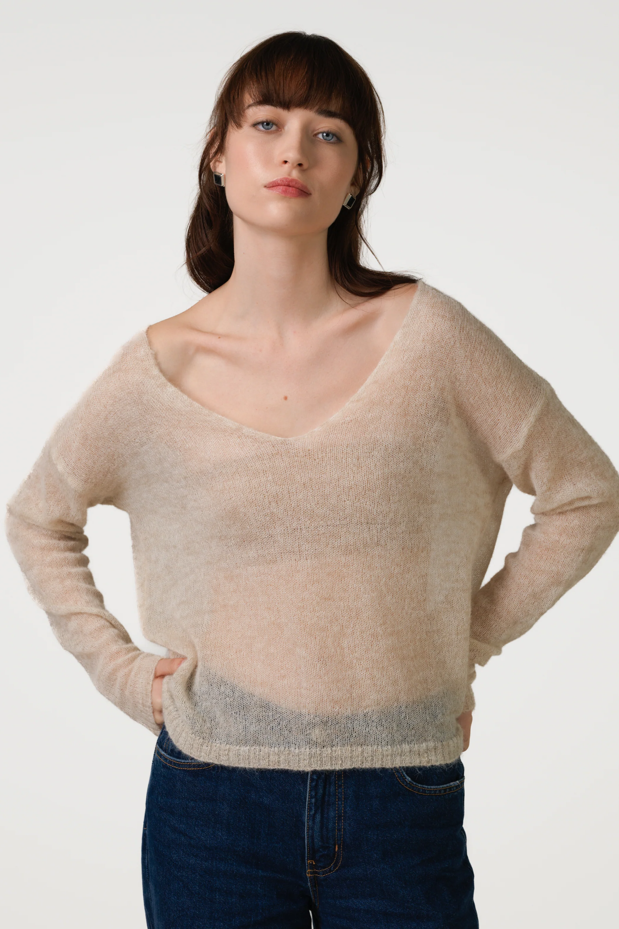 Rue Sheer Sweater | Beige | Alpaca Blend - Image 4