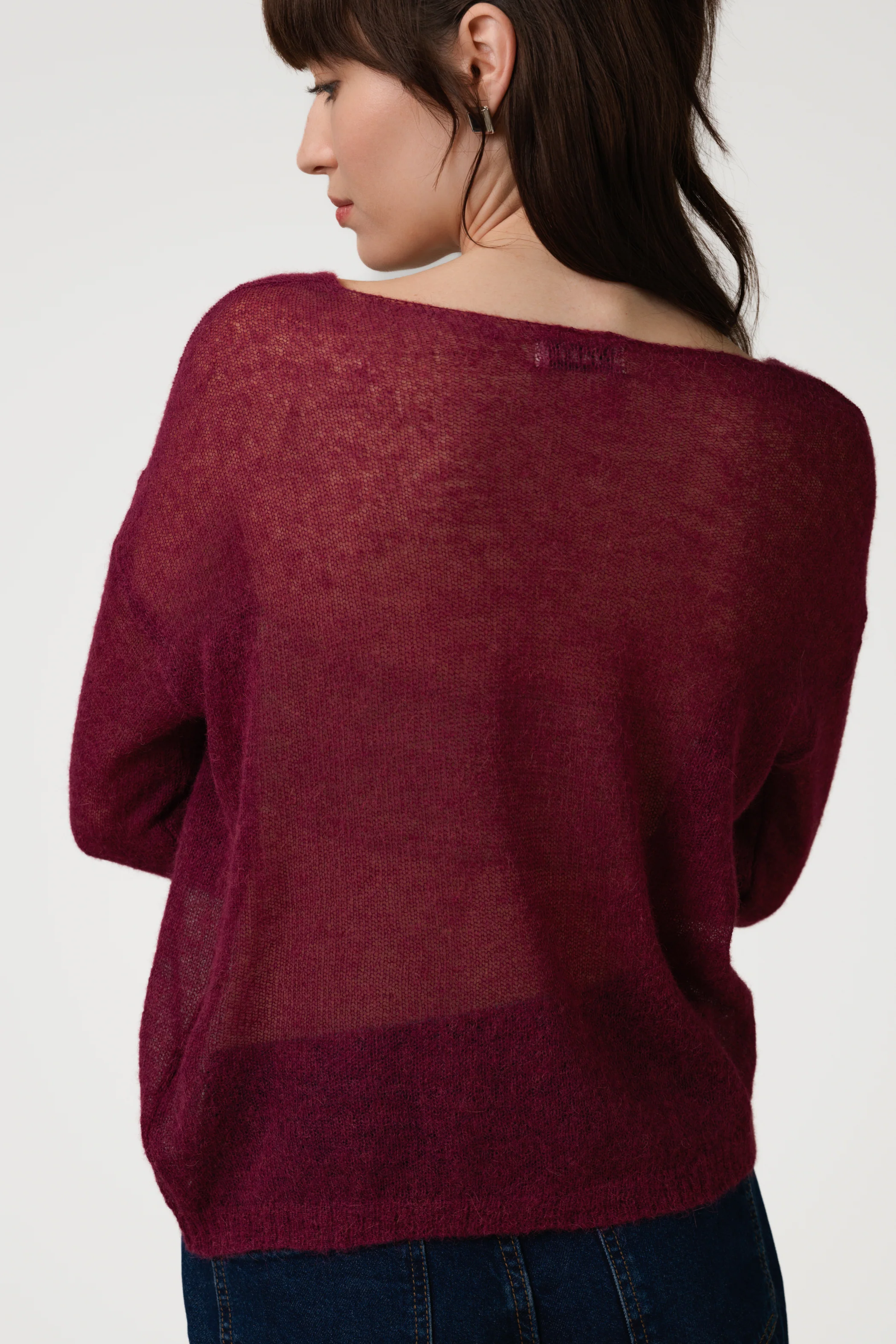 Rue Sheer Sweater | Burgundy | Alpaca Blend - Image 3