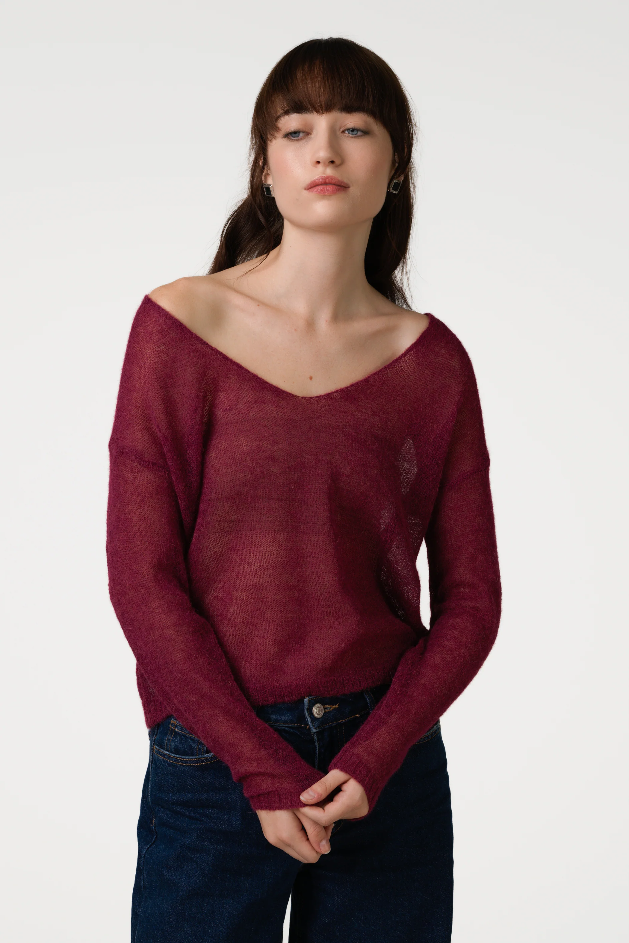 Rue Sheer Sweater | Burgundy | Alpaca Blend - Image 4