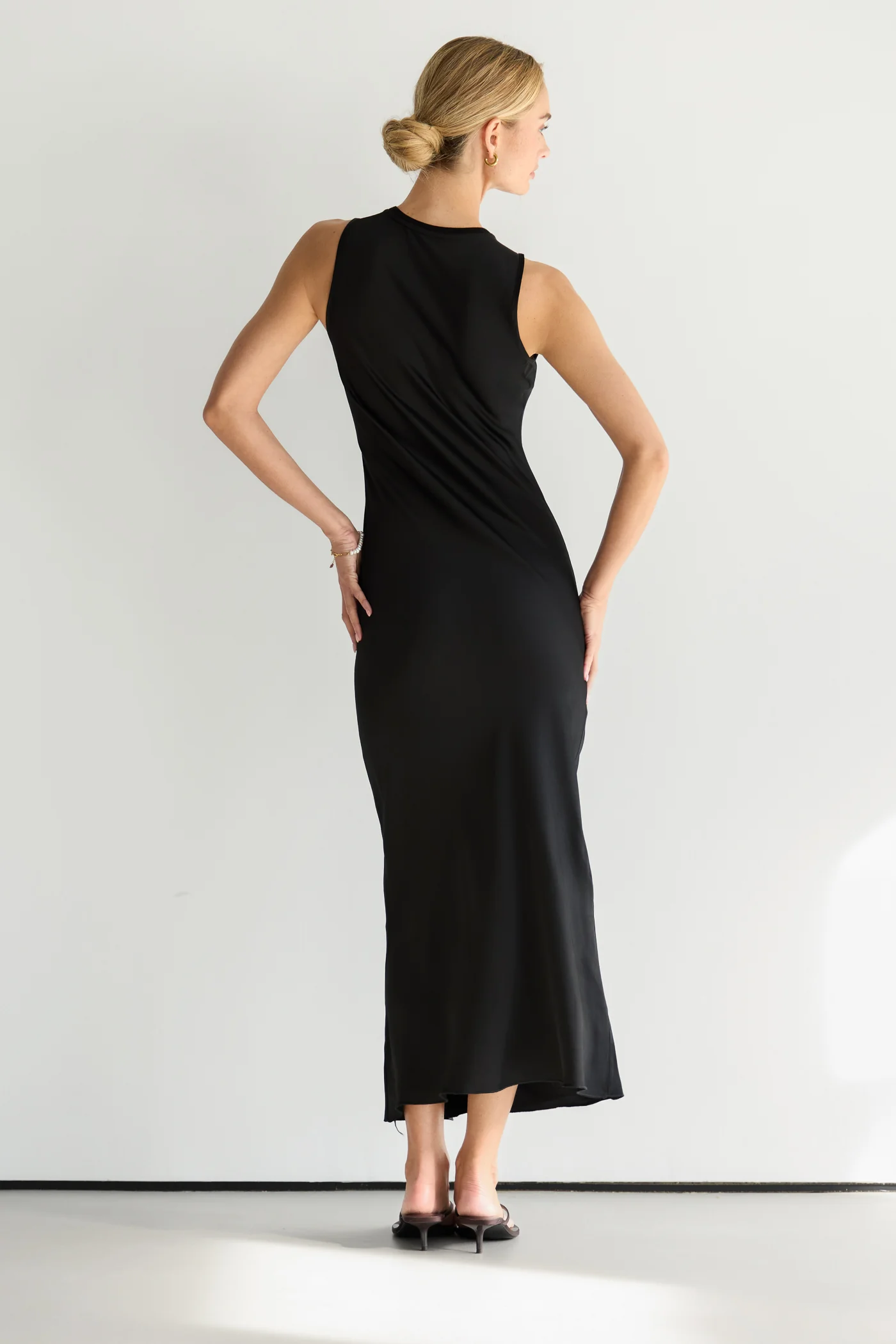 Sabrina Sleeveless Satin Dress | Black - Image 3