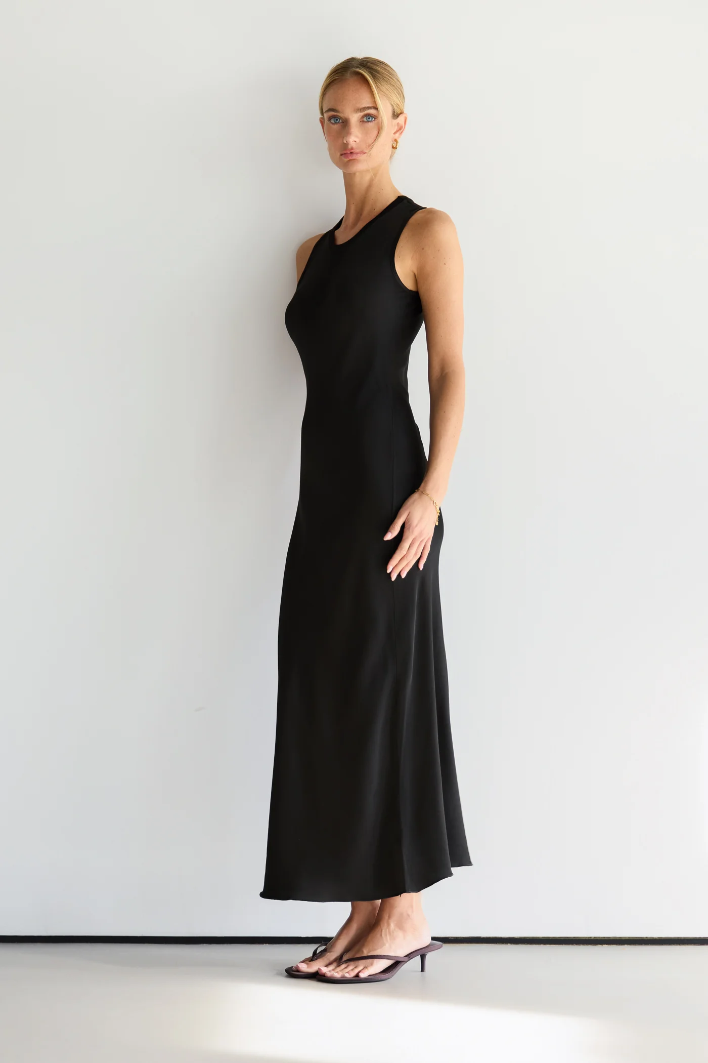 Sabrina Sleeveless Satin Dress | Black - Image 5