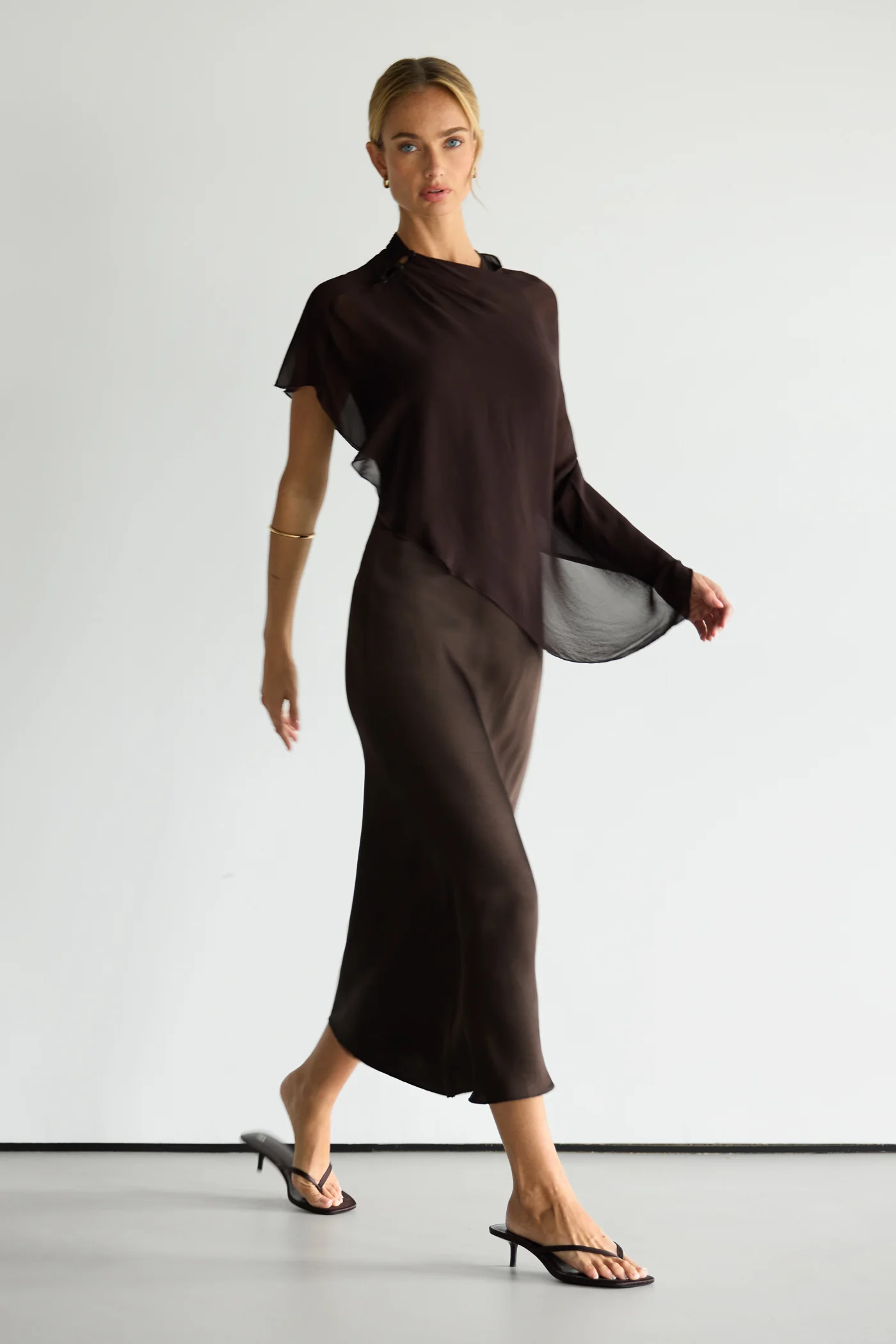 Sabrina Sleeveless Satin Dress | Espresso Brown - Image 3