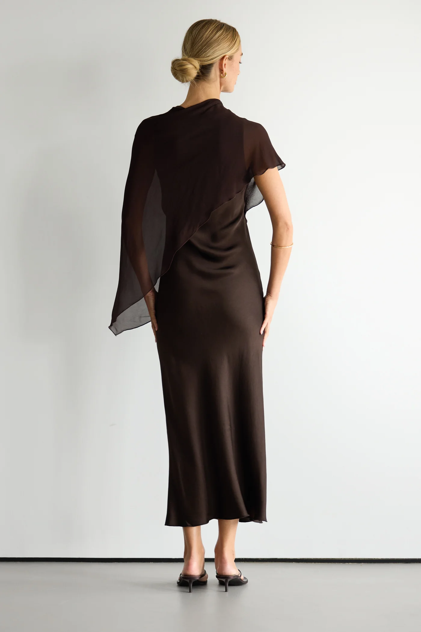 Sabrina Sleeveless Satin Dress | Espresso Brown - Image 4