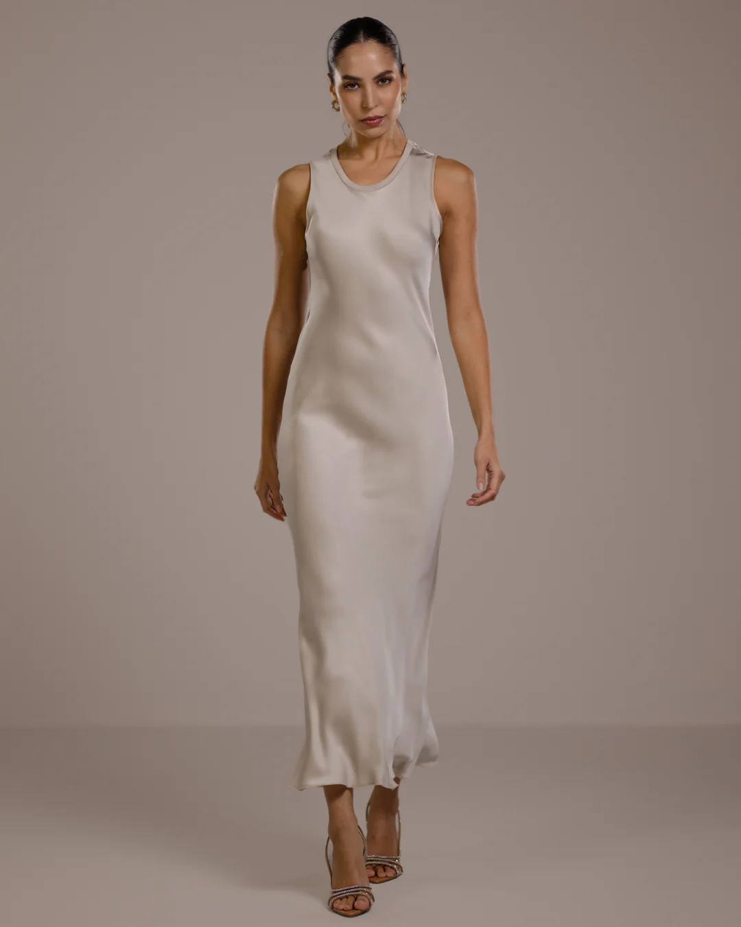 Sabrina Sleeveless Satin Dress | Light Beige - Image 3