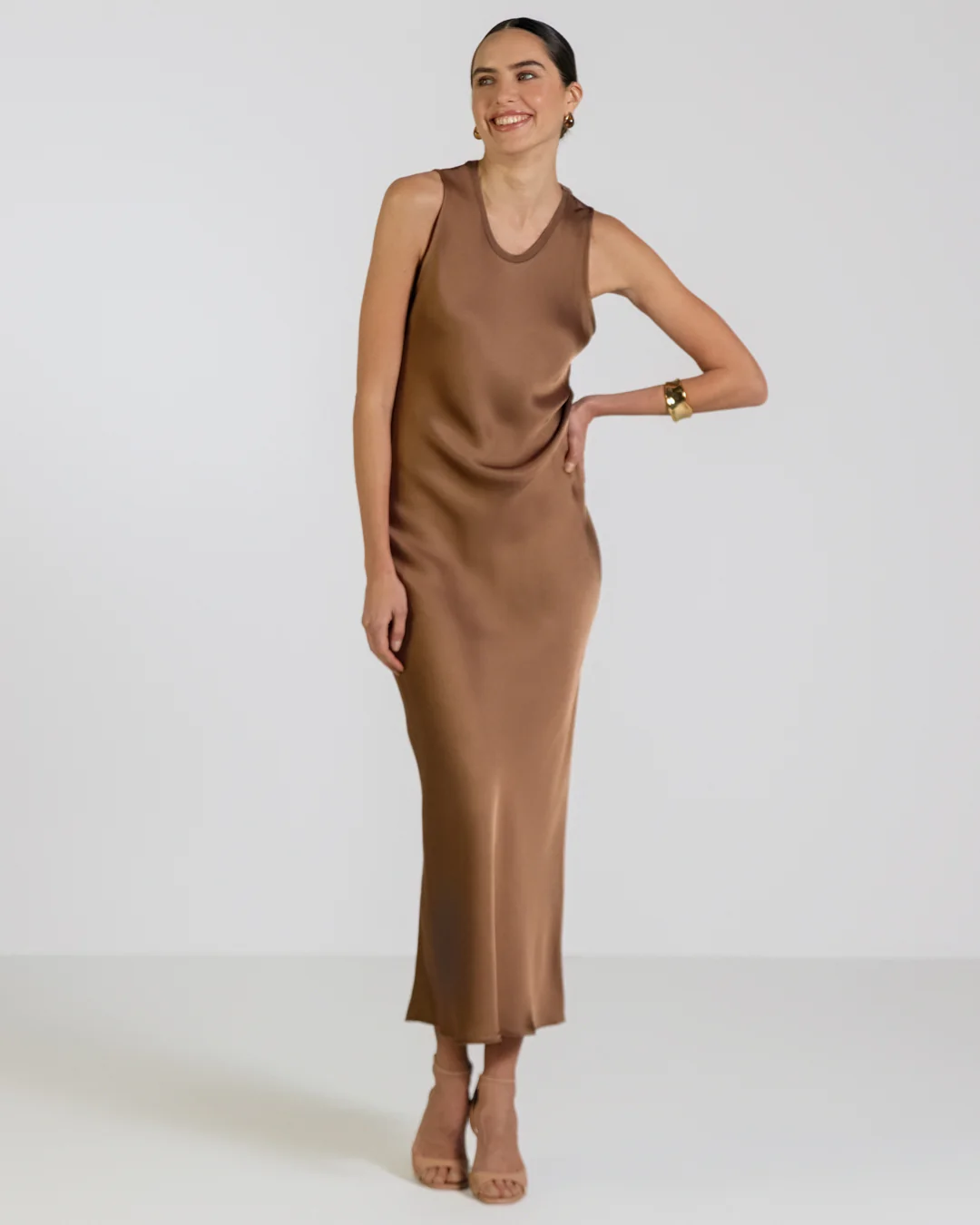 Sabrina Sleeveless Satin Dress | Maple - Image 2
