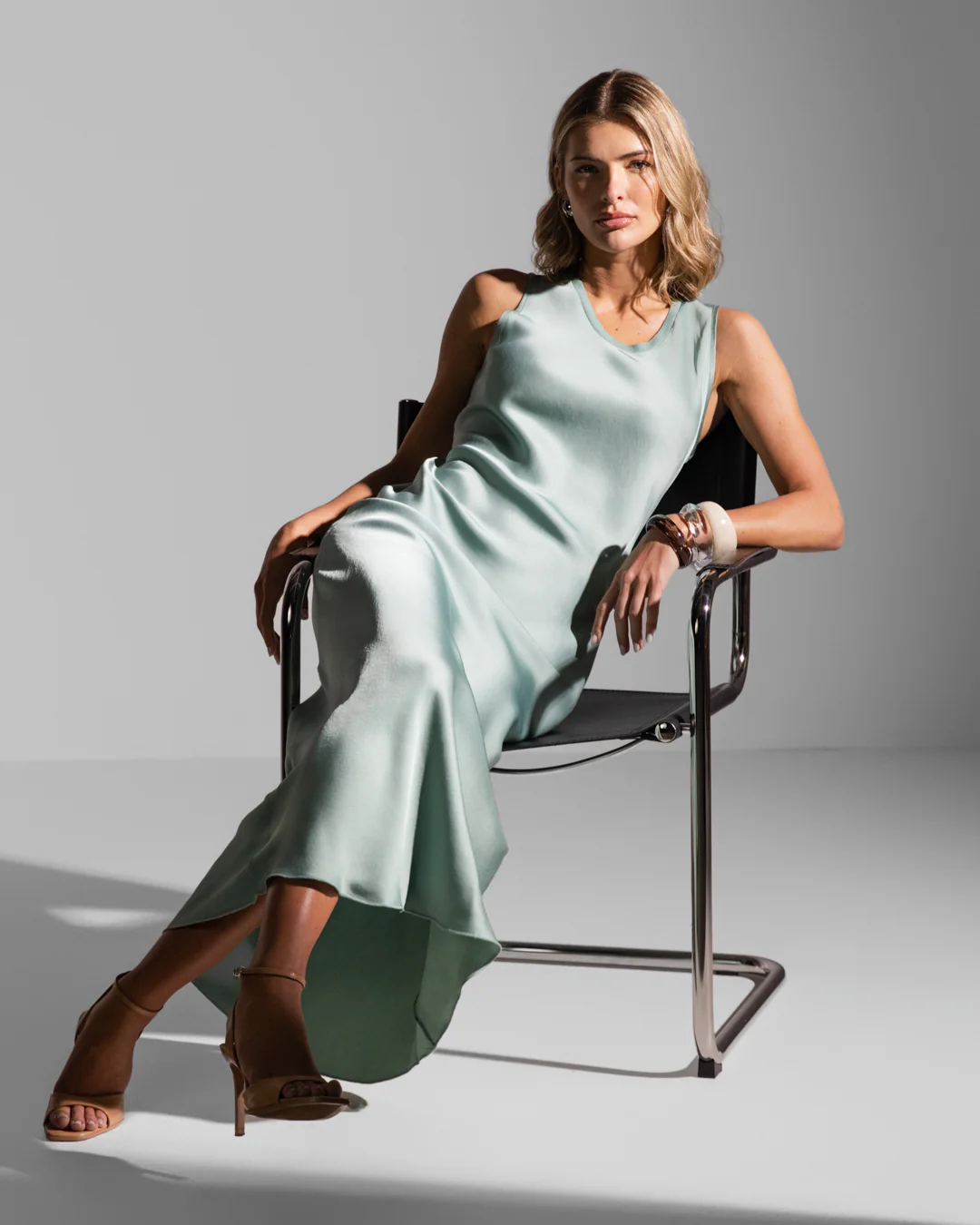 Sabrina Sleeveless Satin Dress | Mint - Image 11