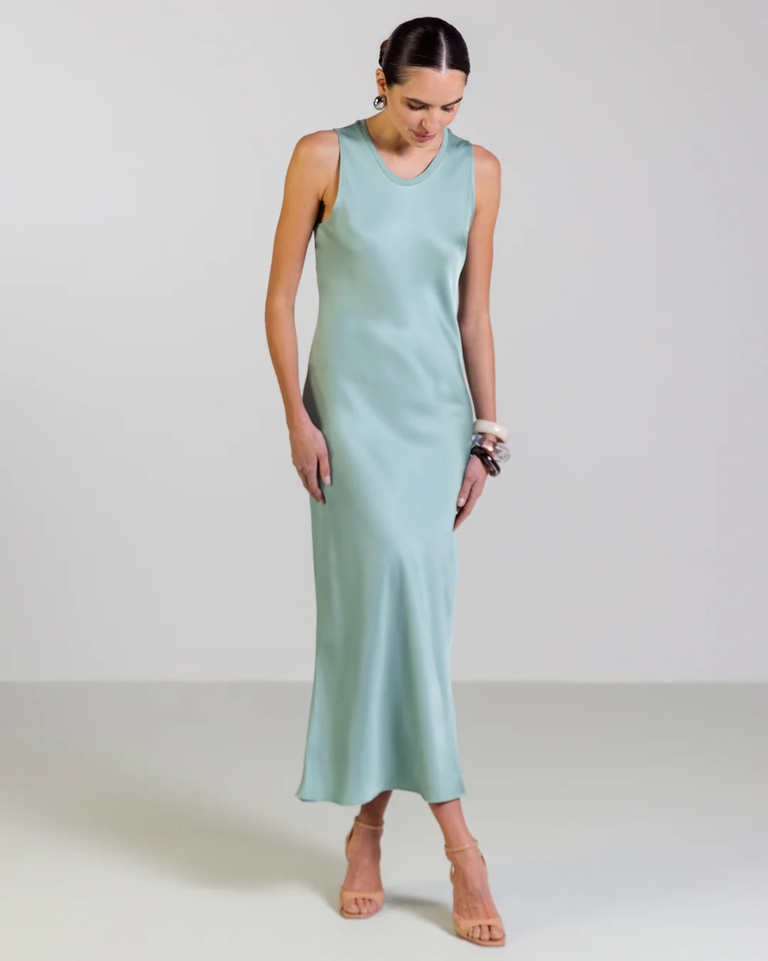 Sabrina Sleeveless Satin Dress | Mint - Image 8