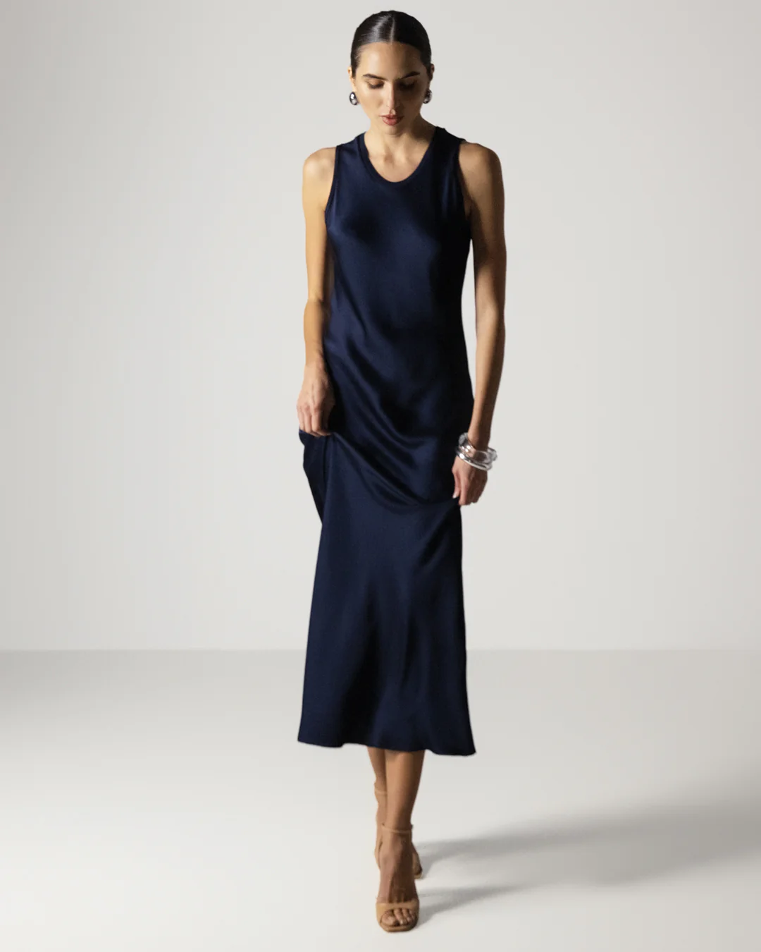Sabrina Sleeveless Satin Dress | Navy - Image 3