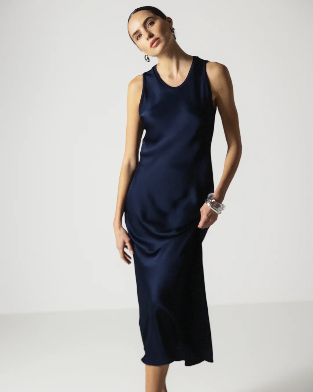 Sabrina Sleeveless Satin Dress | Navy - Image 6
