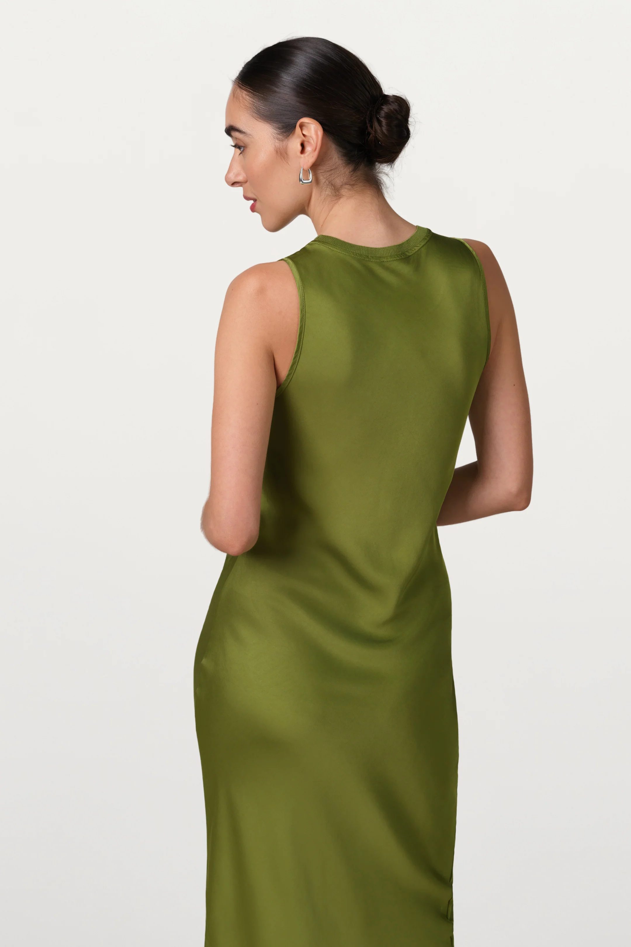 Sabrina Sleeveless Satin Dress | Olive Green - Image 3