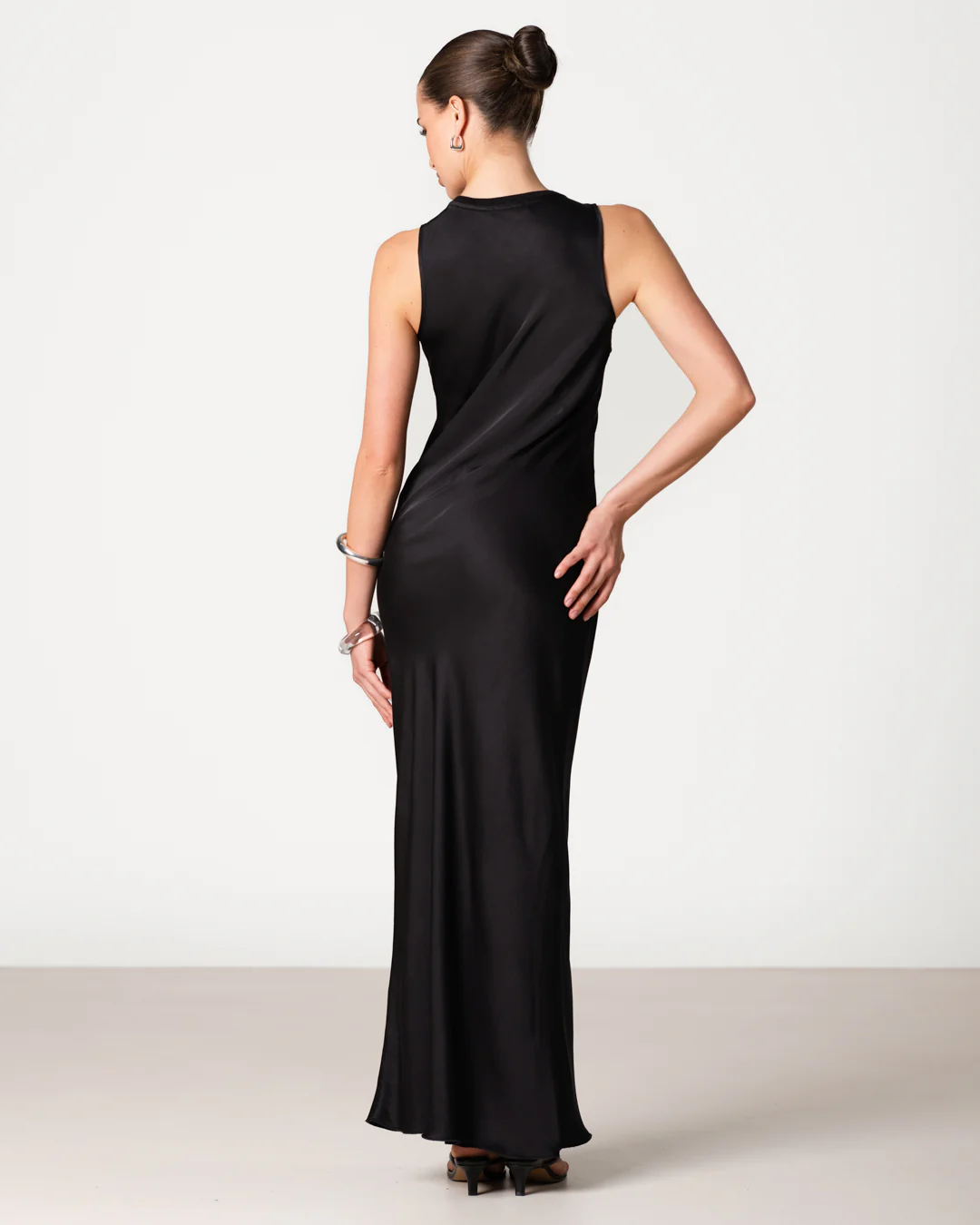 Sabrina Sleeveless Satin Maxi Dress | Black - Image 2