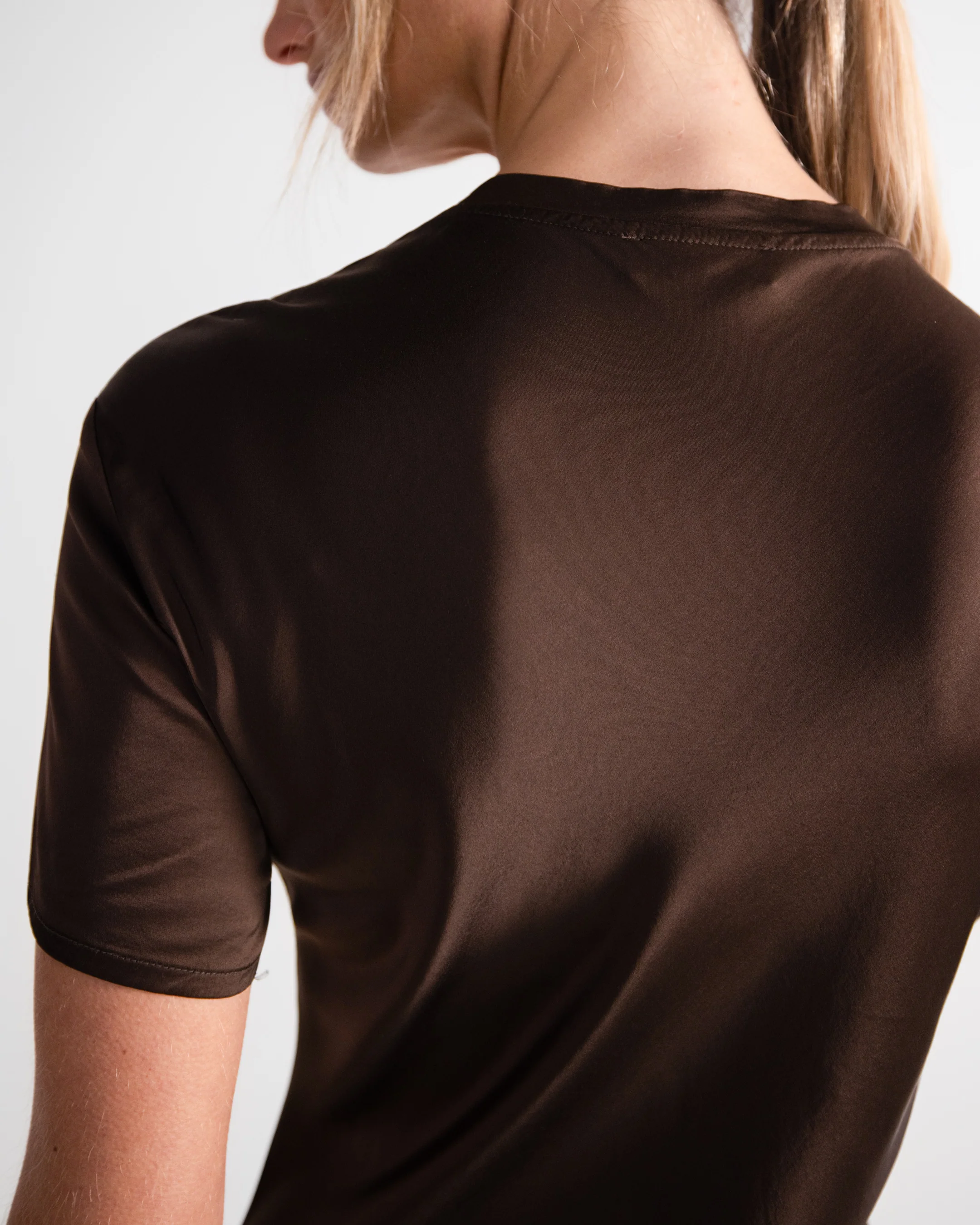 Saskia Short Sleeve Satin Dress | Chocolate Brown - Image 3