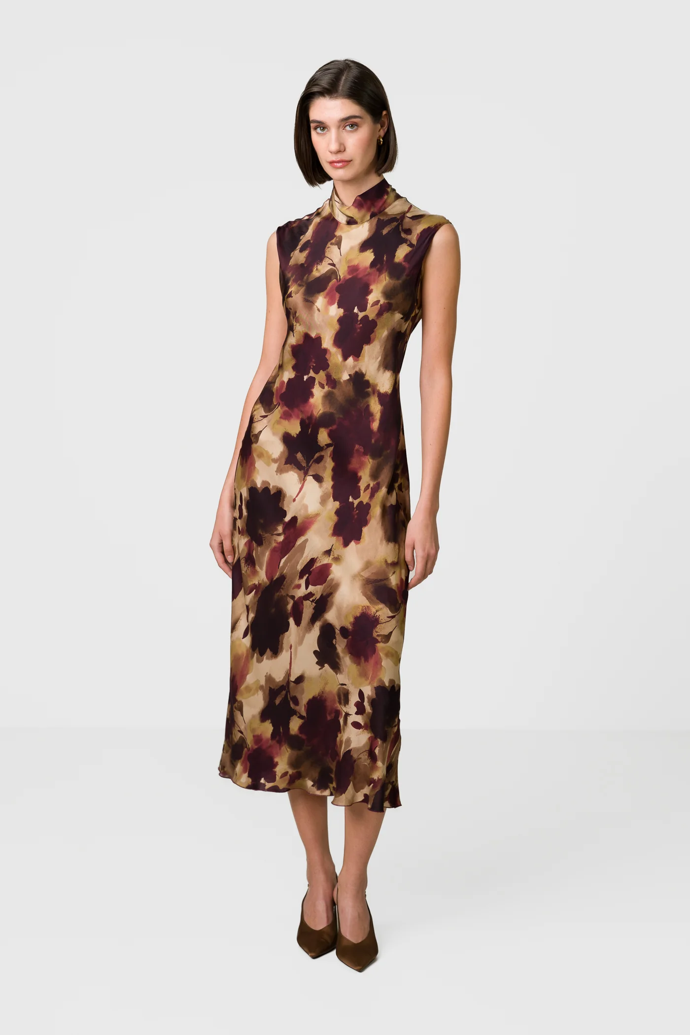 Selena Halterneck Satin Midi Dress | Plum Floral - Image 3