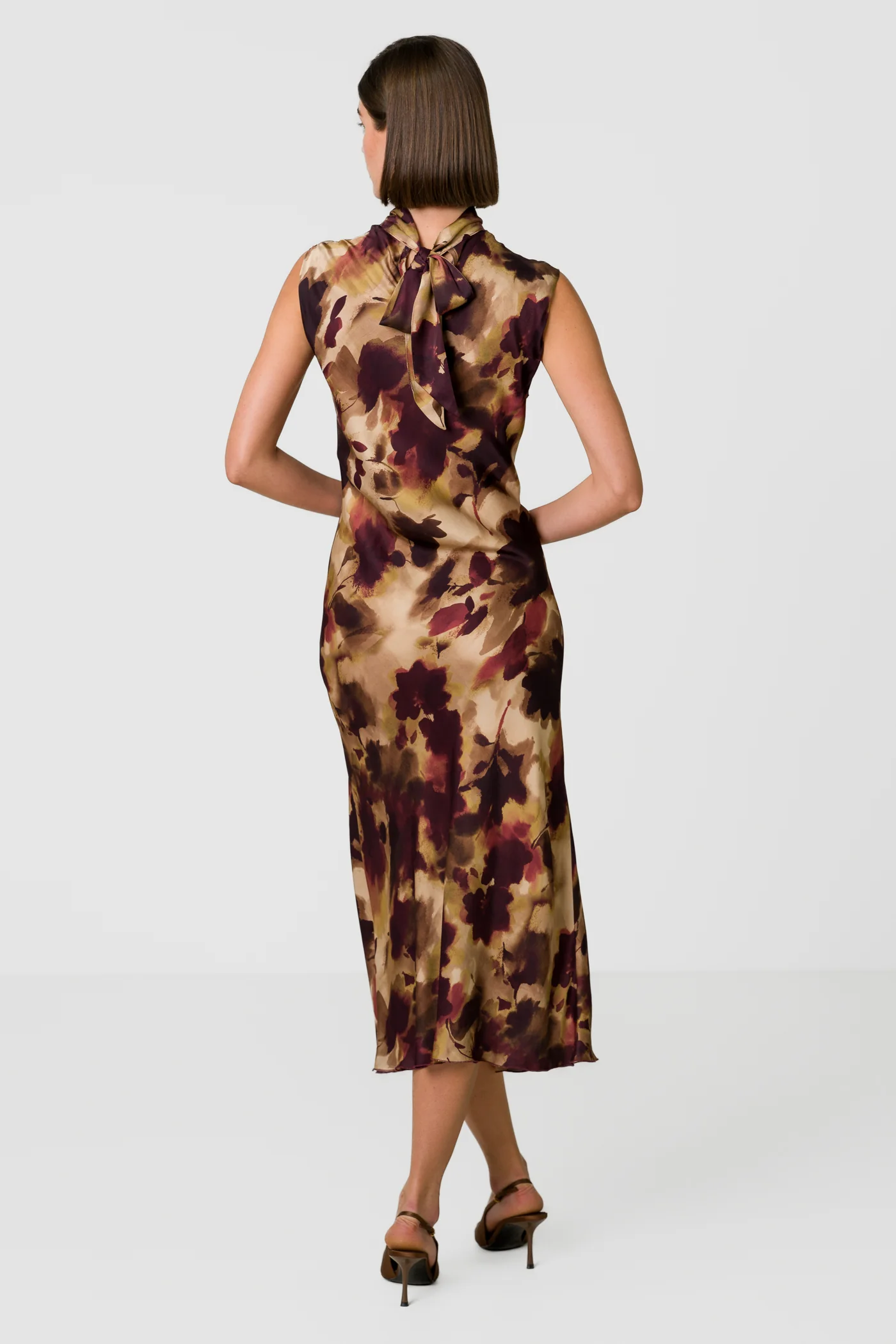 Selena Halterneck Satin Midi Dress | Plum Floral - Image 4