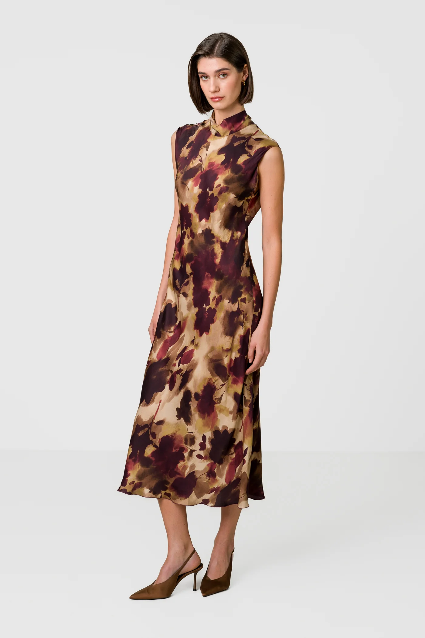Selena Halterneck Satin Midi Dress | Plum Floral - Image 5