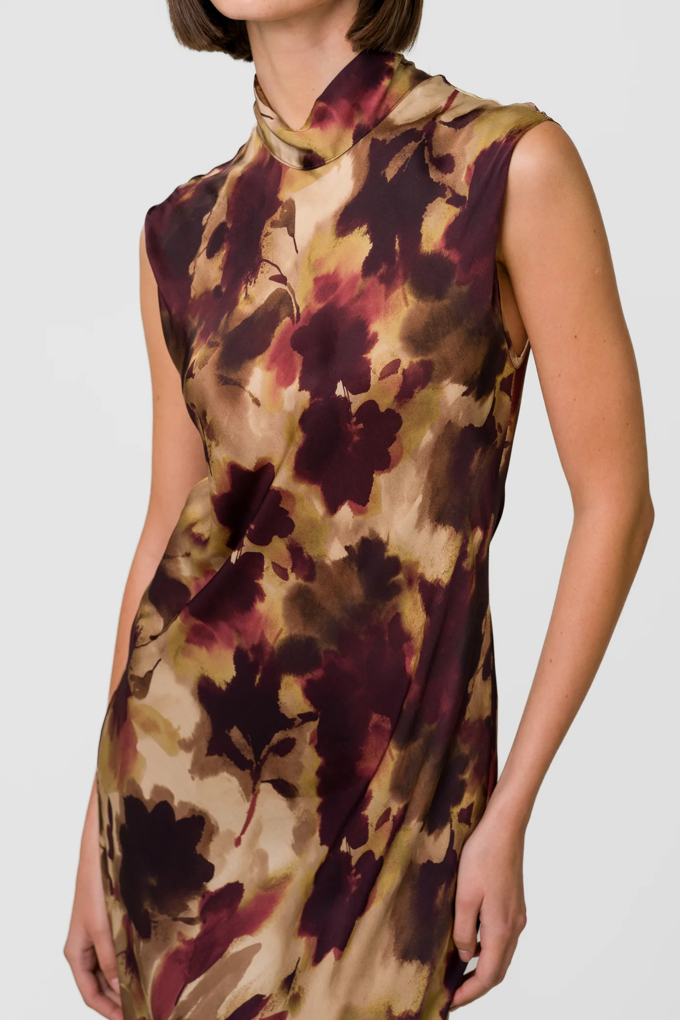 Selena Halterneck Satin Midi Dress | Plum Floral - Image 7