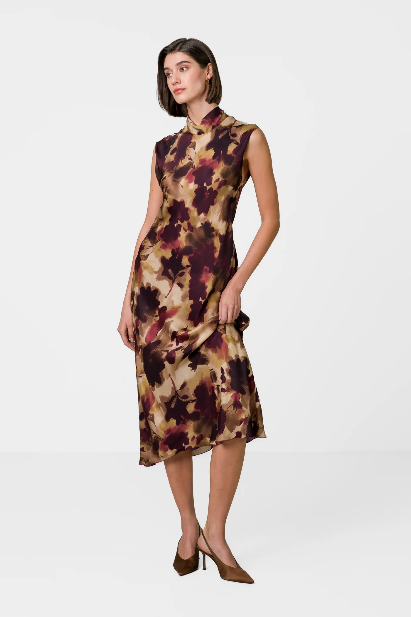 Selena Halterneck Satin Midi Dress | Plum Floral - Image 8