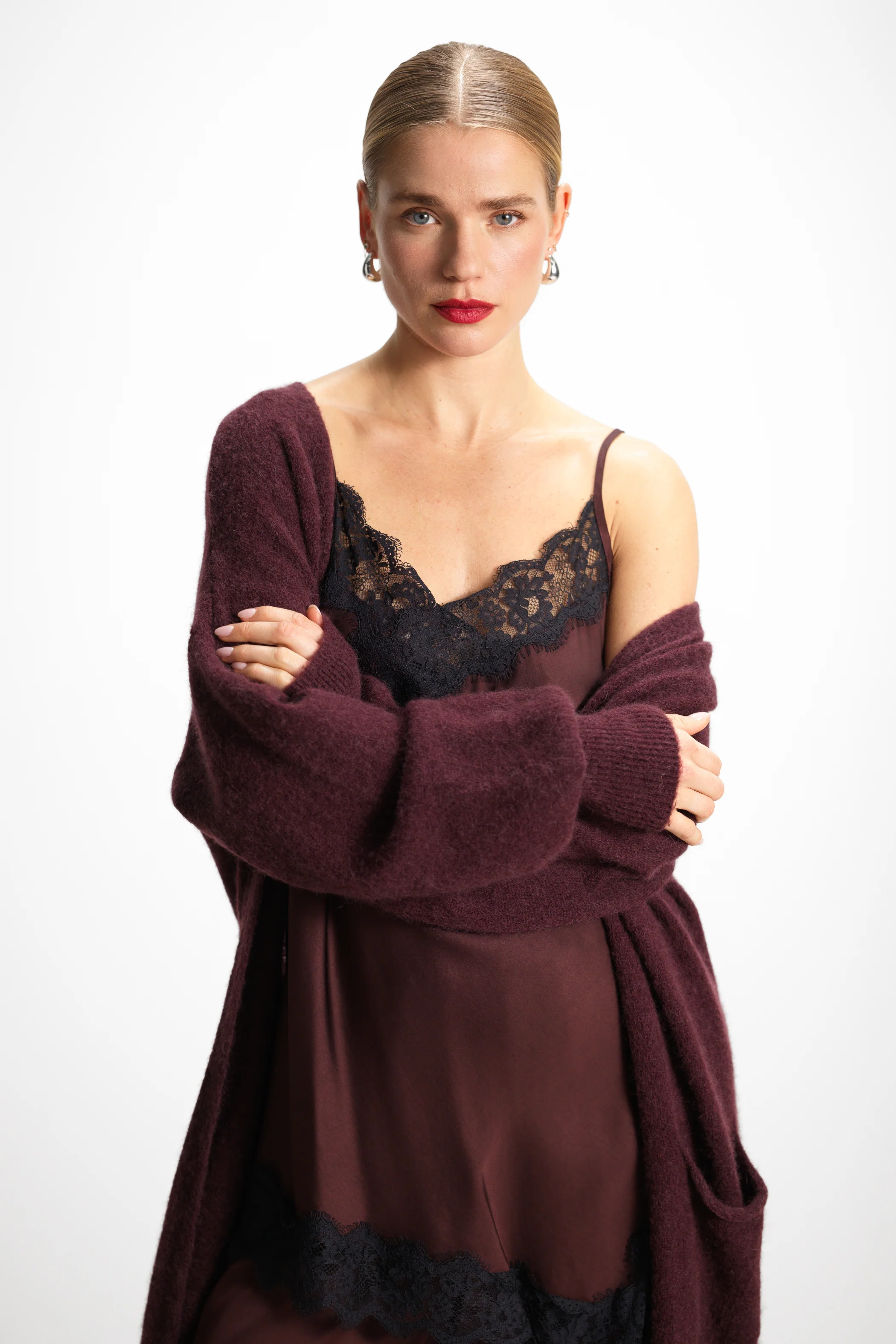 Sofia Asymmetric Lace Satin Vest | Amethyst Plum - Image 3