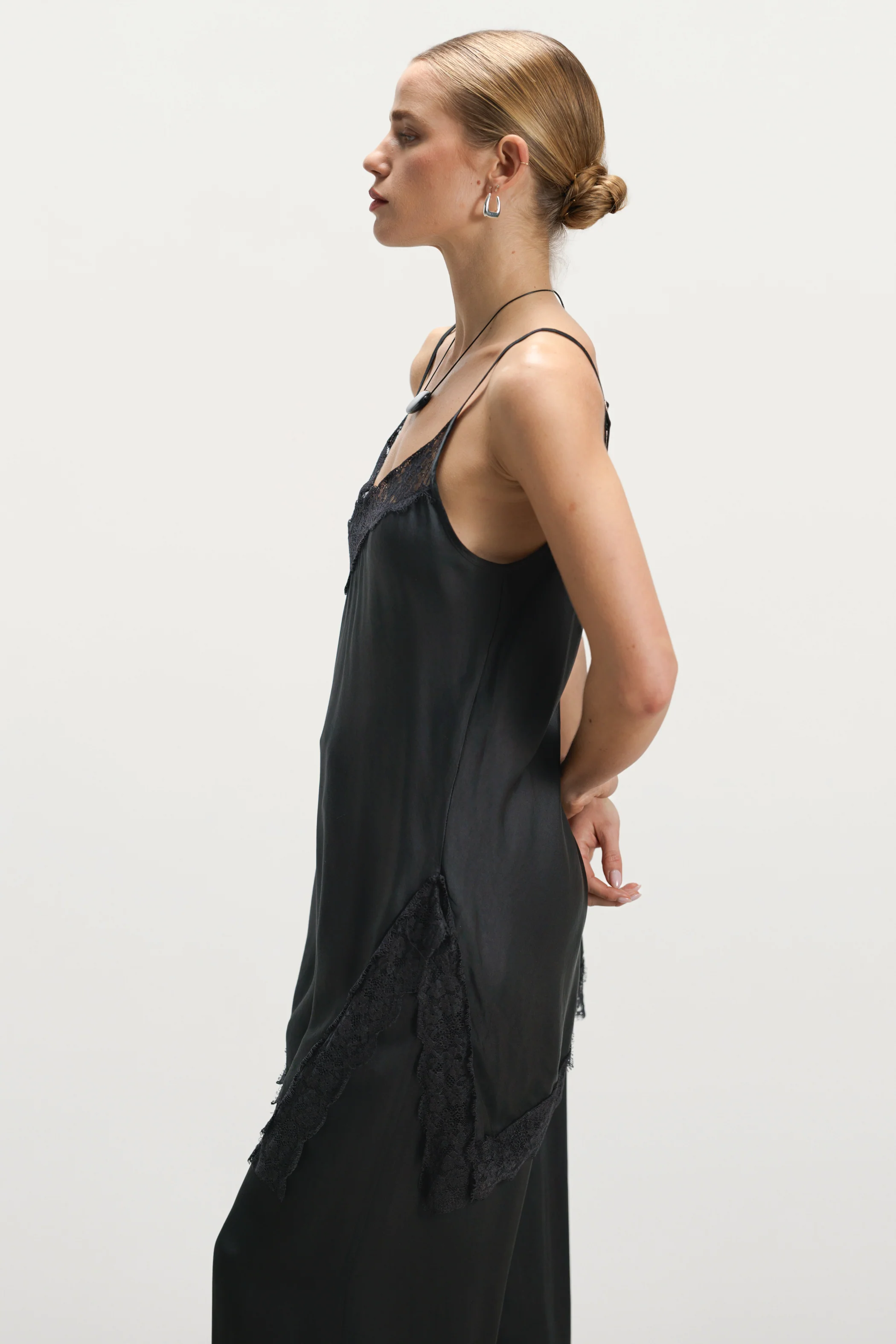 Sofia Asymmetric Lace Satin Vest | Black - Image 3