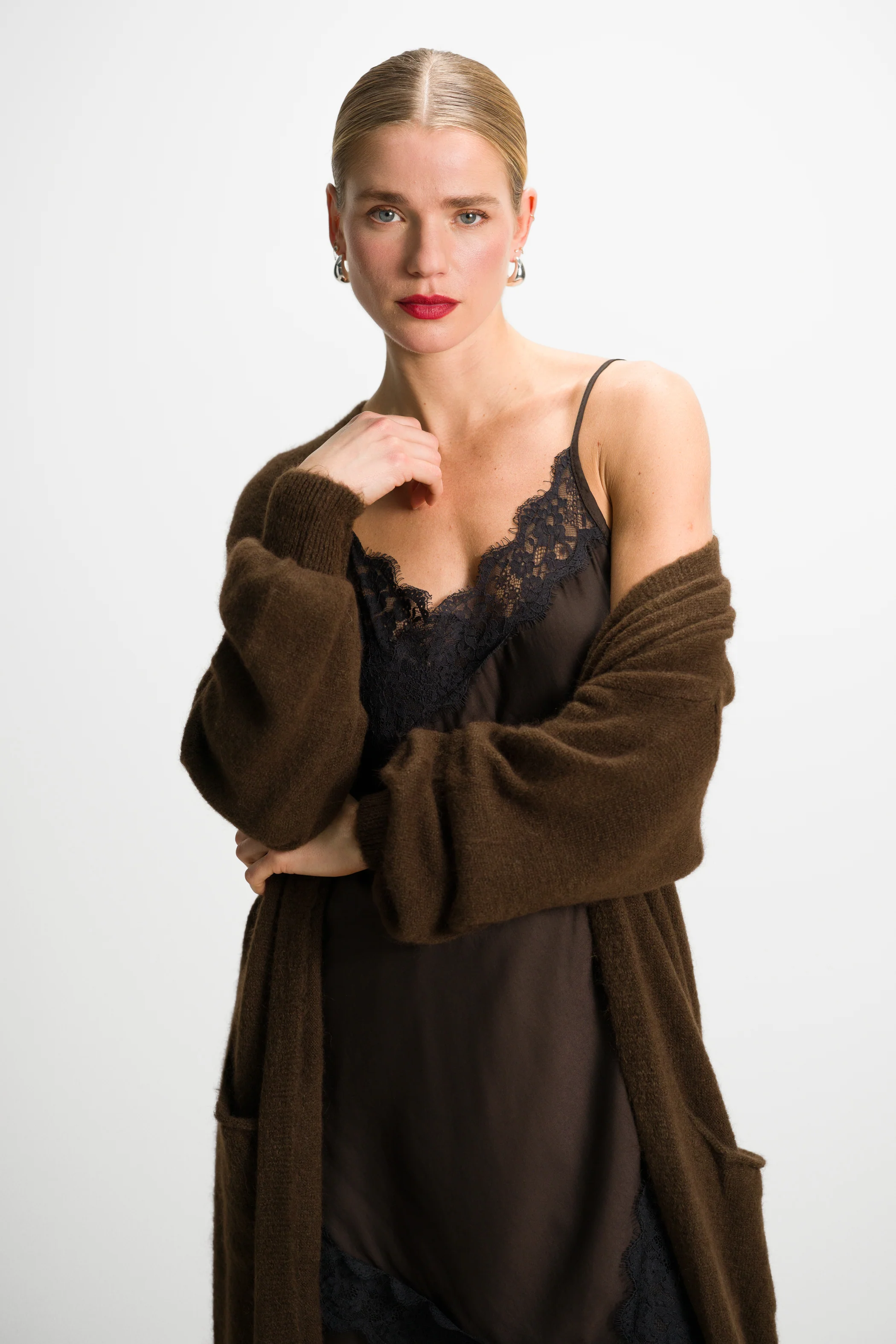 Sofia Asymmetric Lace Satin Vest | Espresso Brown - Image 3