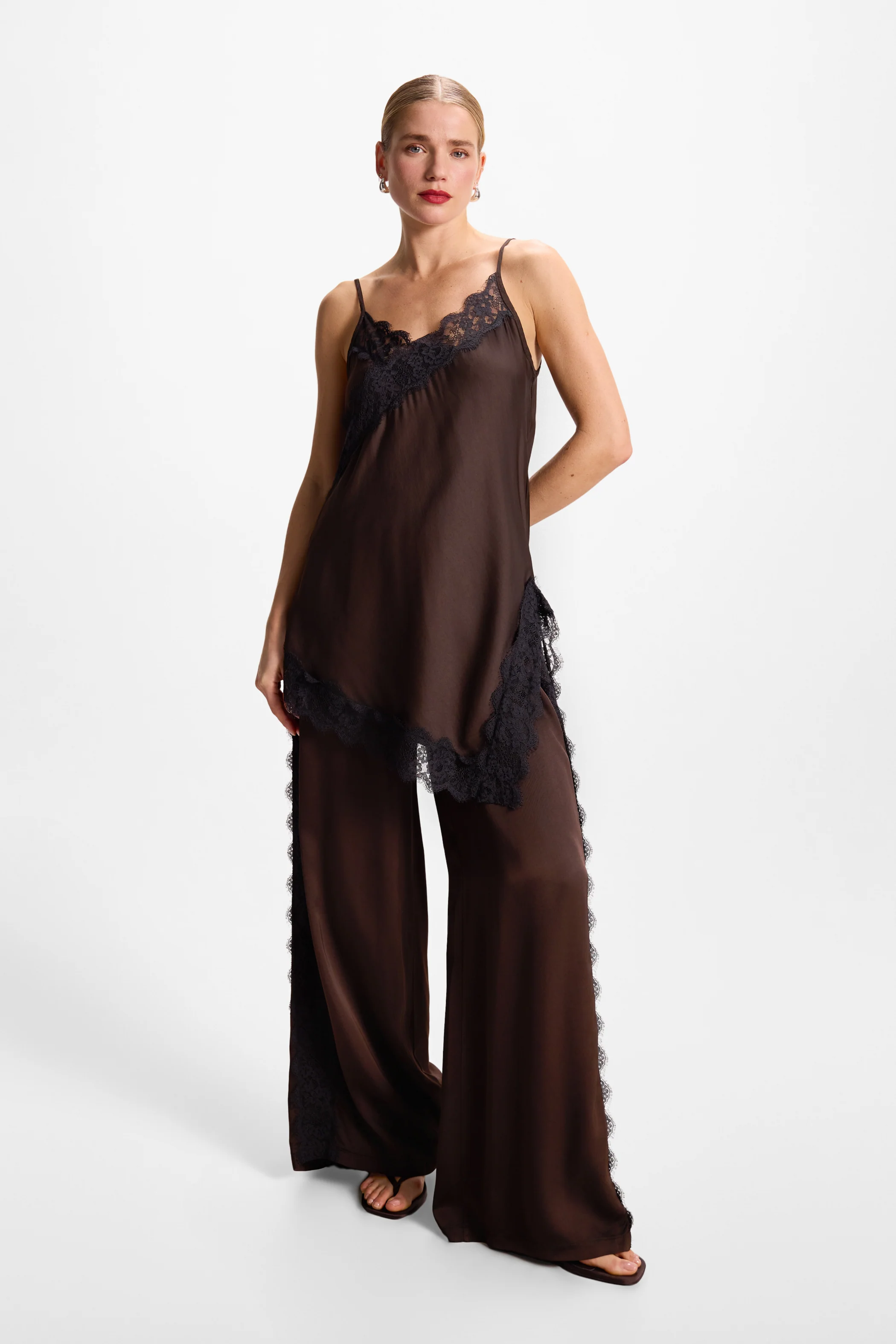 Sofia Asymmetric Lace Satin Vest | Espresso Brown - Image 6