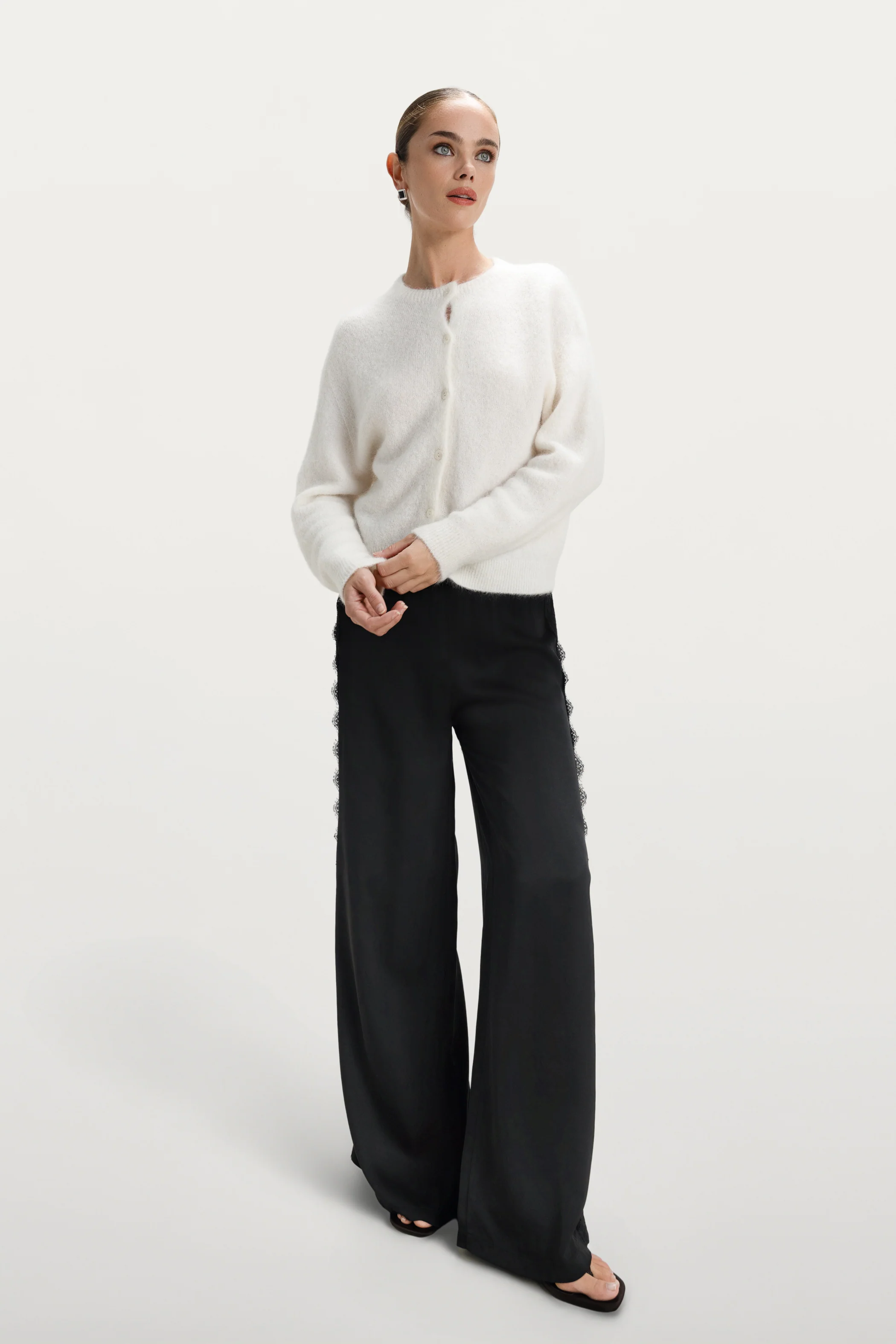 Sofia Lace Satin Trousers | Black