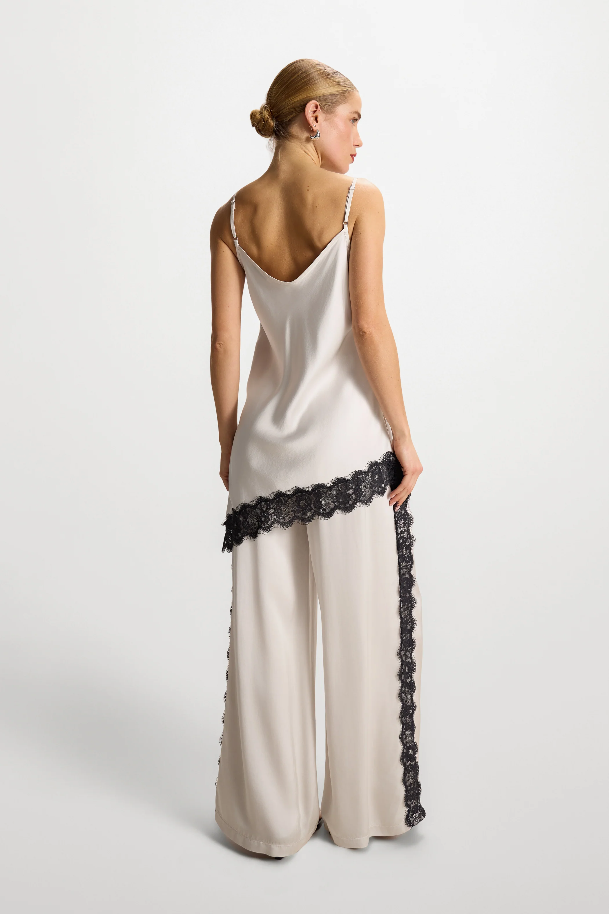 Sofia Lace Satin Trousers | Ivory - Image 2