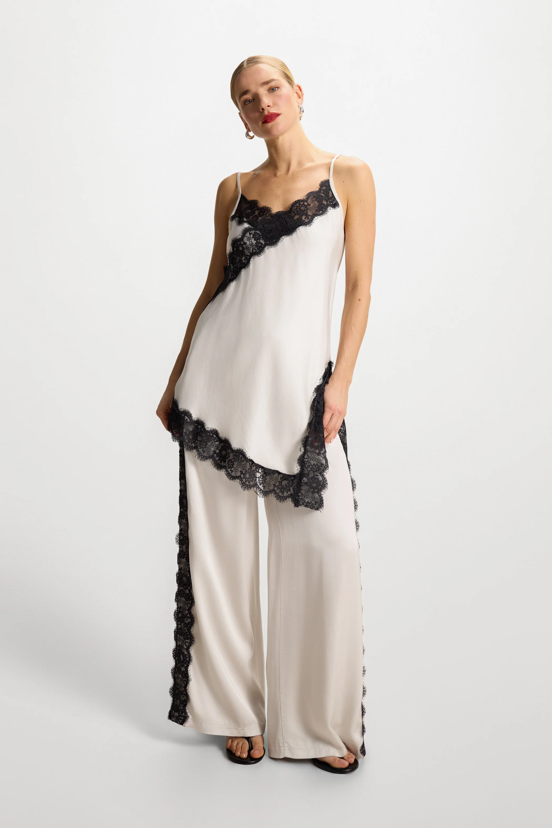 Sofia Lace Satin Trousers | Ivory - Image 4