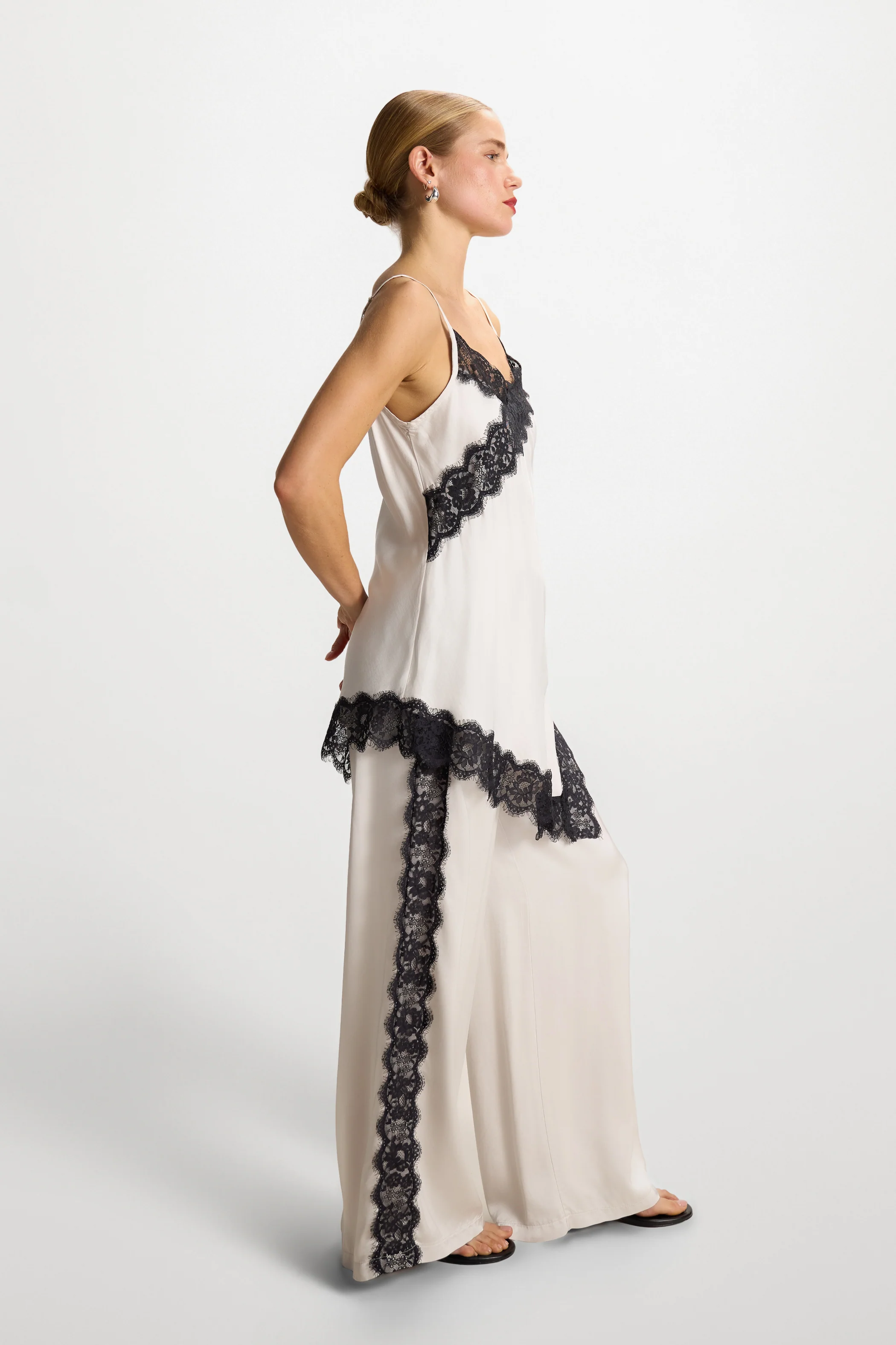 Sofia Lace Satin Trousers | Ivory - Image 5