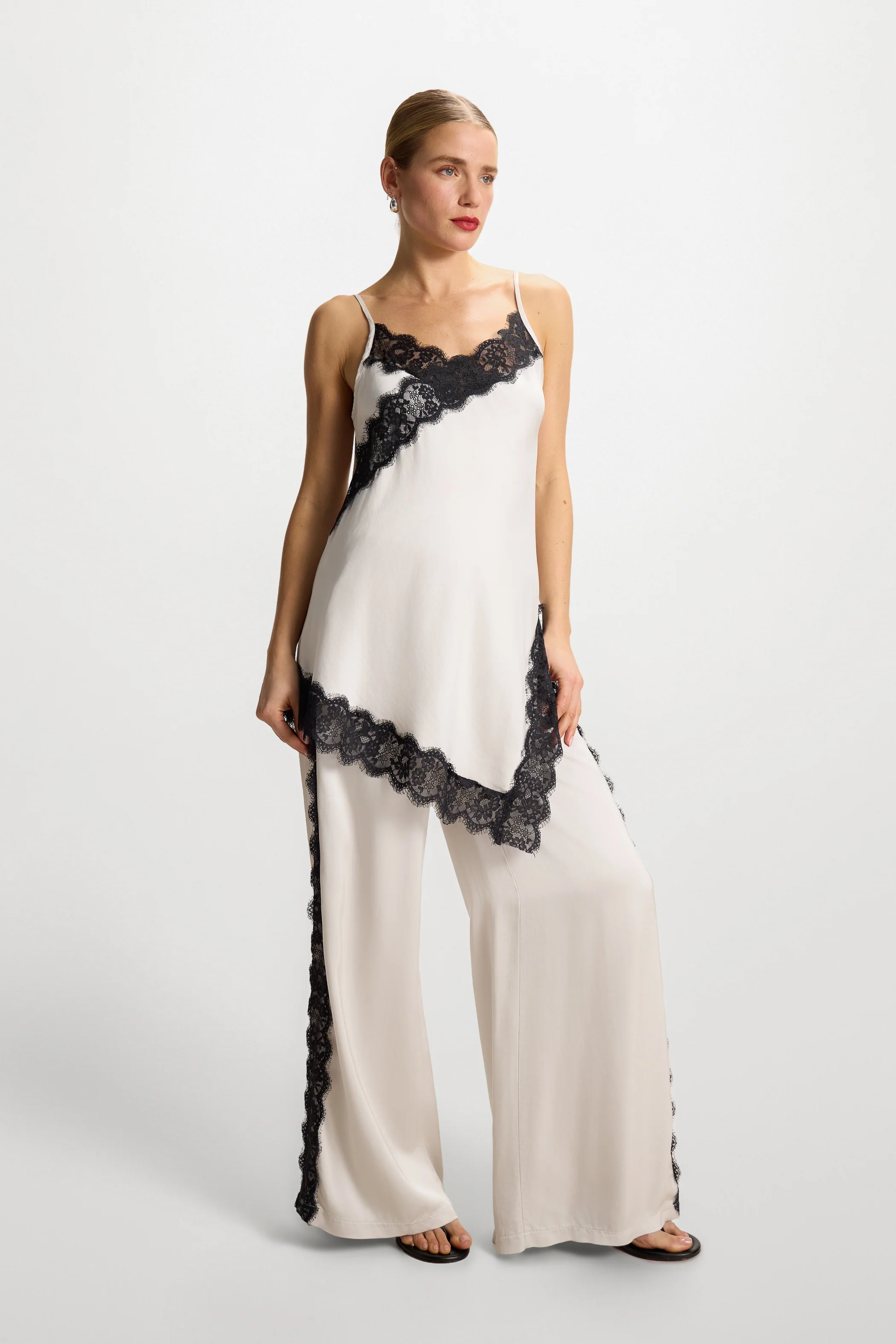 Sofia Lace Satin Trousers | Ivory - Image 6