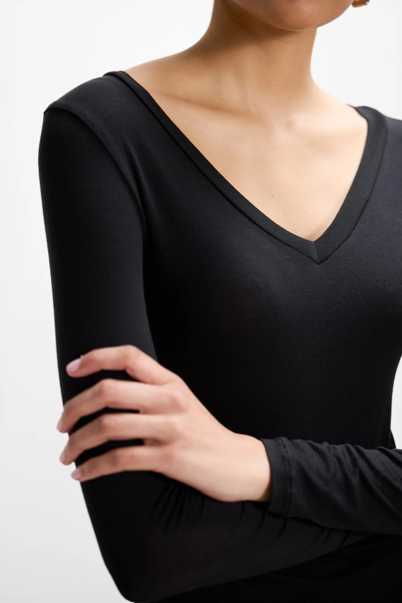 Sylvie V Neck Featherweight Top | Black | Modal-Silk - Image 3