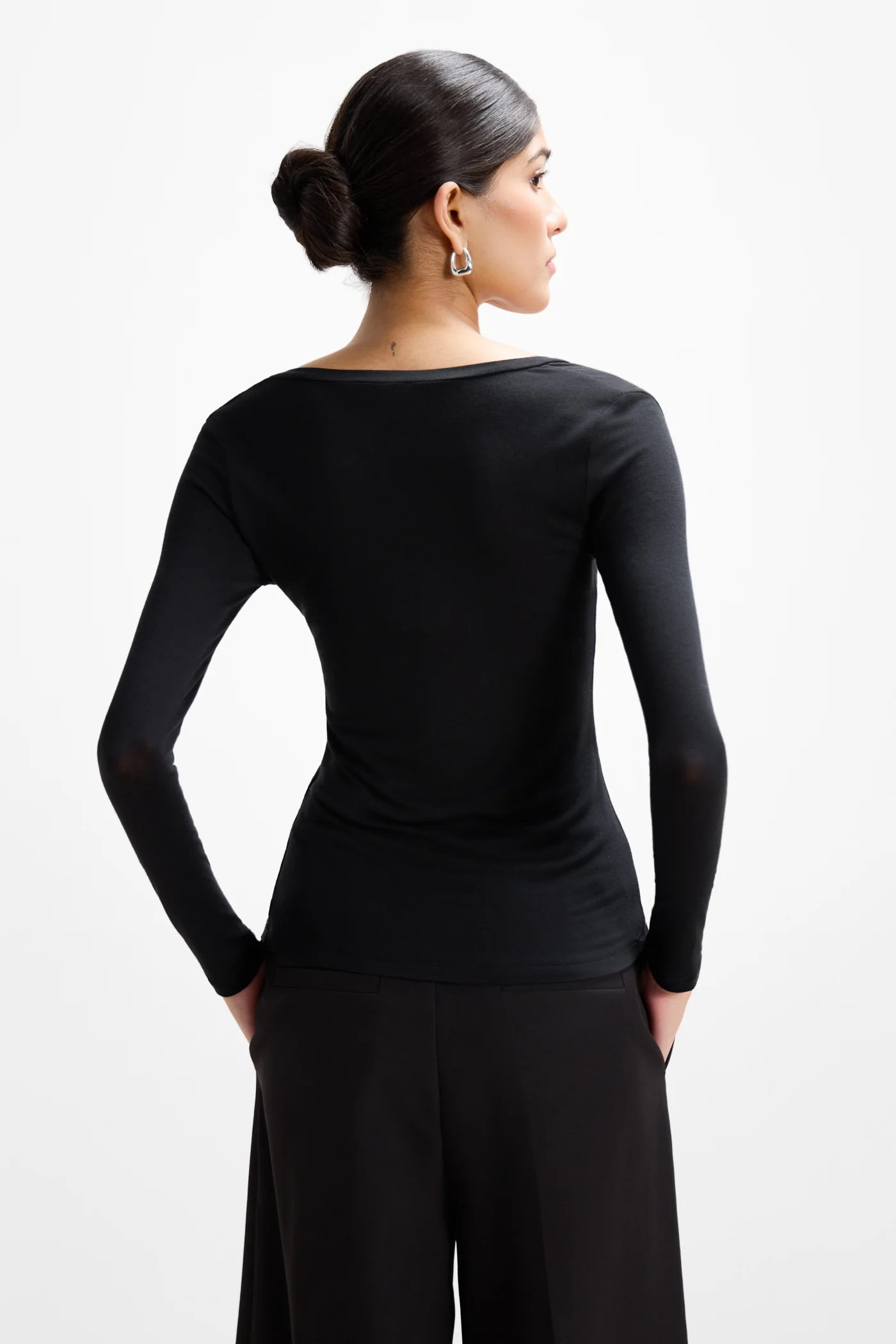 Sylvie V Neck Featherweight Top | Black | Modal-Silk - Image 4