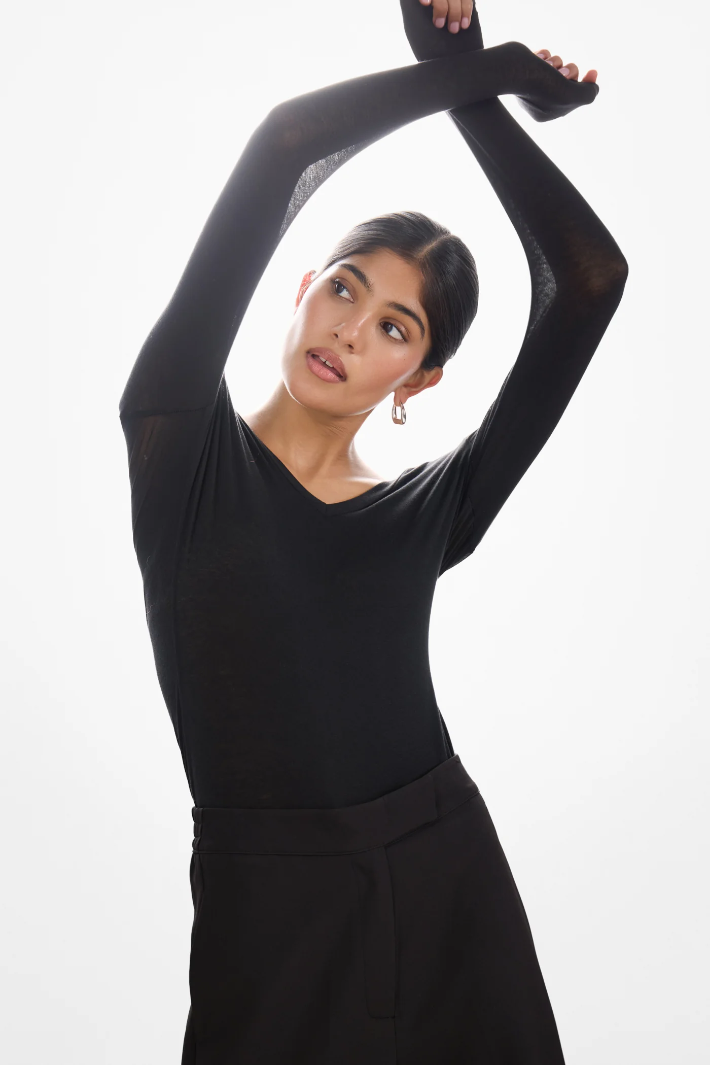 Sylvie V Neck Featherweight Top | Black | Modal-Silk - Image 7
