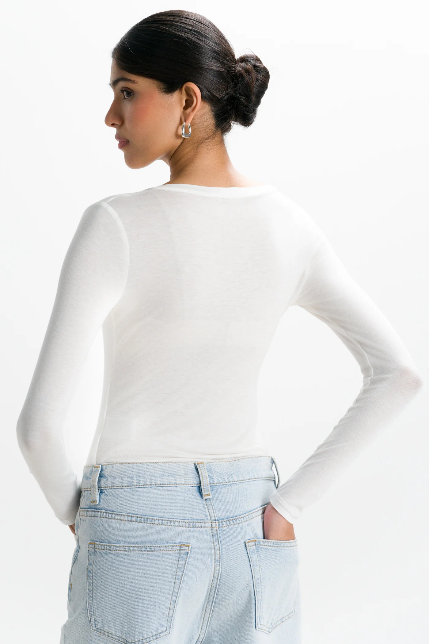 Sylvie V Neck Featherweight Top | White | Modal-Silk - Image 3