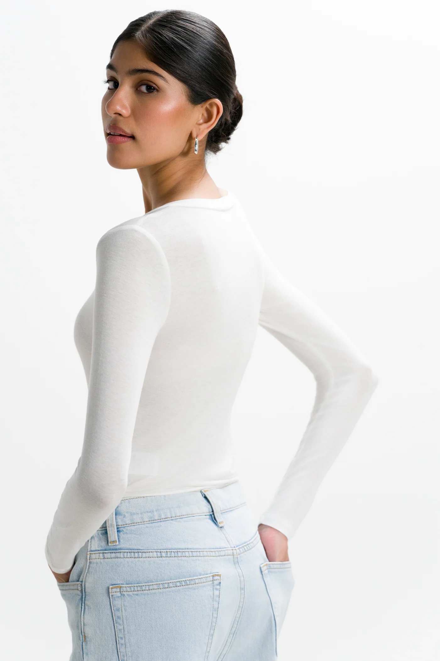 Sylvie V Neck Featherweight Top | White | Modal-Silk - Image 8