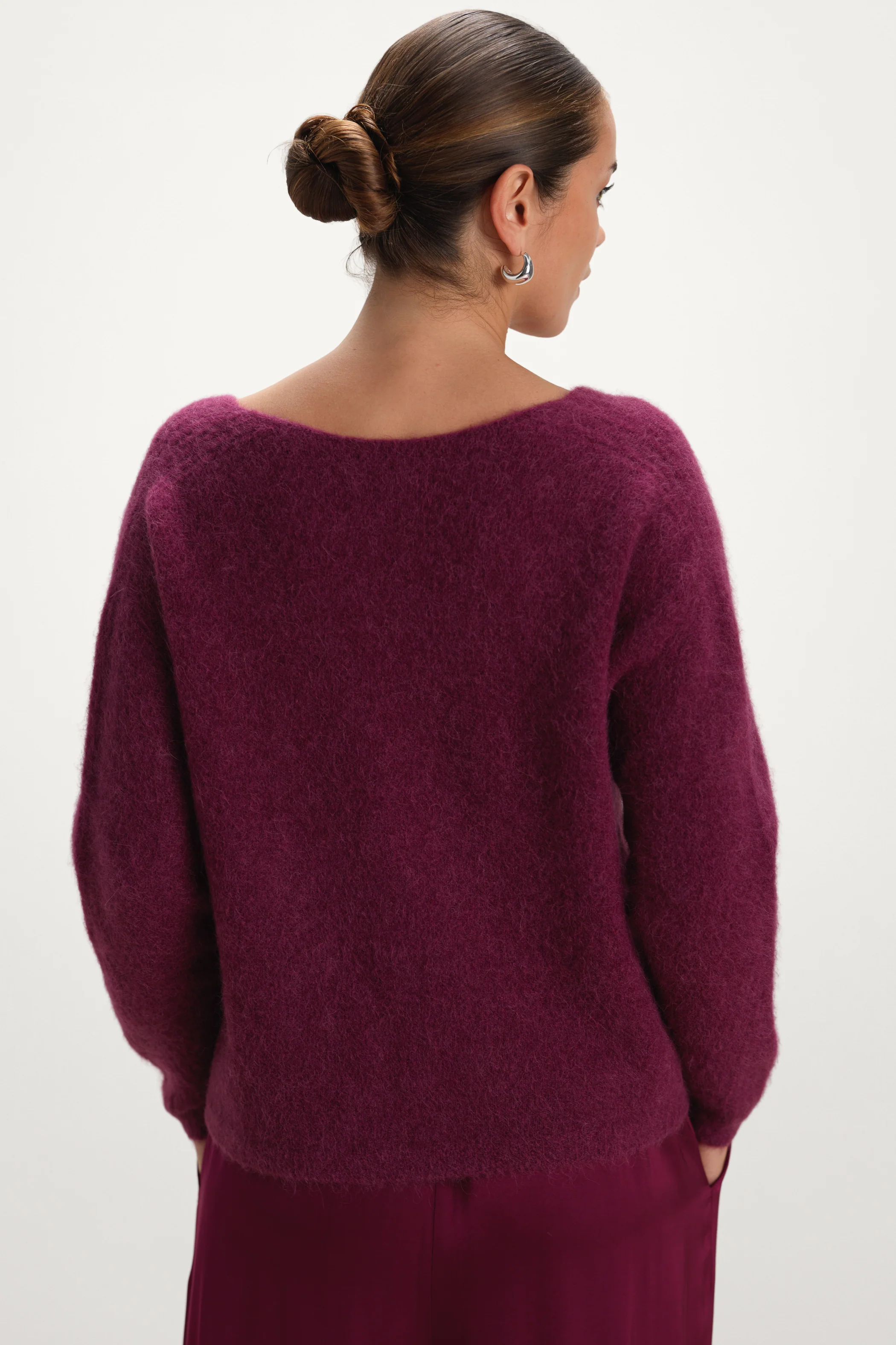 Vera V Neck Sweater | Burgundy | Alpaca Blend - Image 2