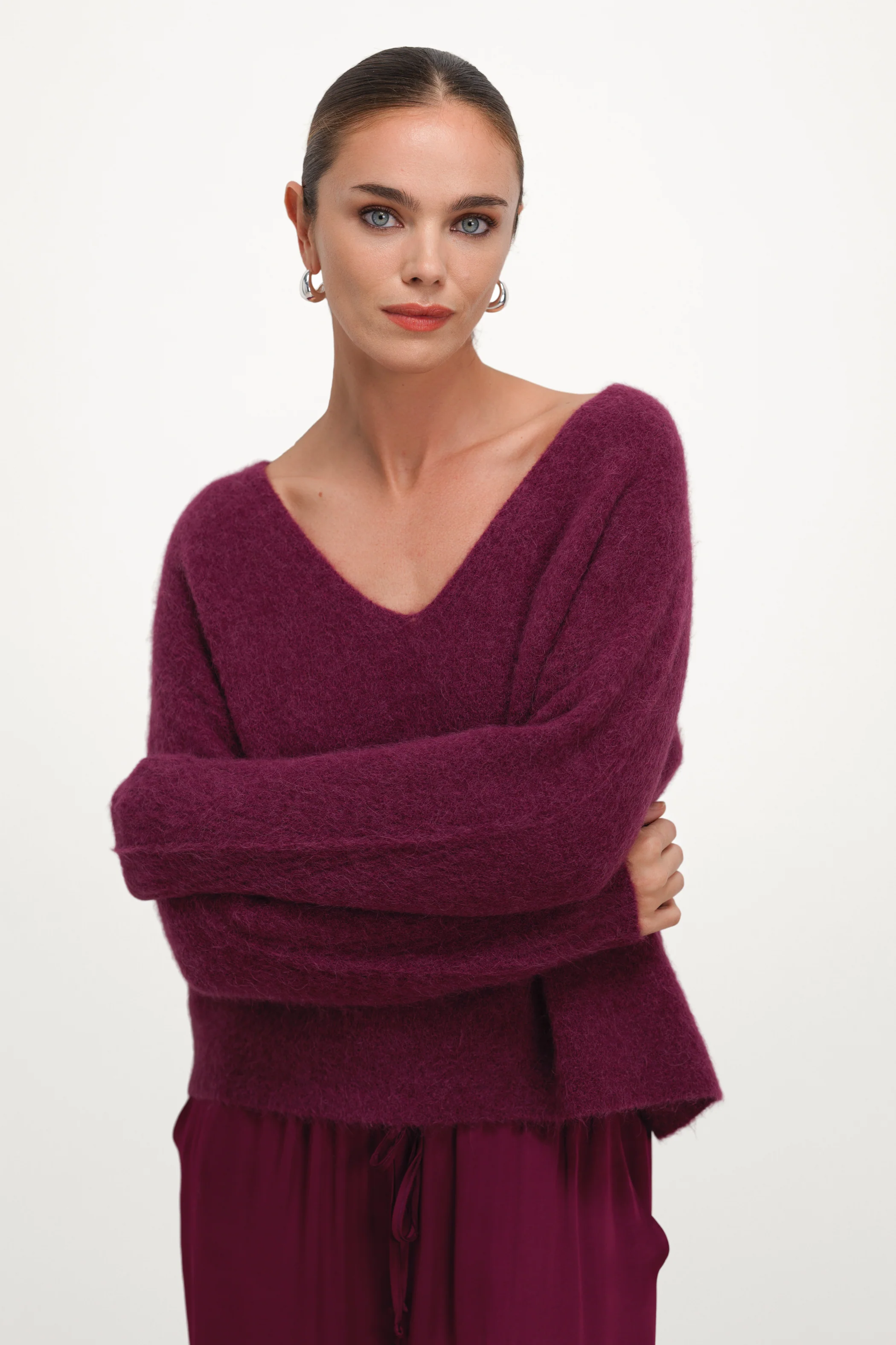 Vera V Neck Sweater | Burgundy | Alpaca Blend - Image 3