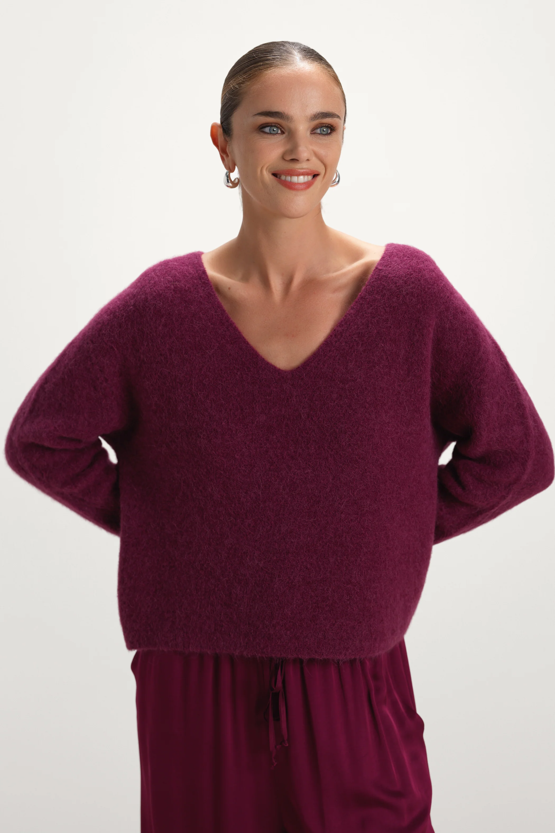 Vera V Neck Sweater | Burgundy | Alpaca Blend - Image 4