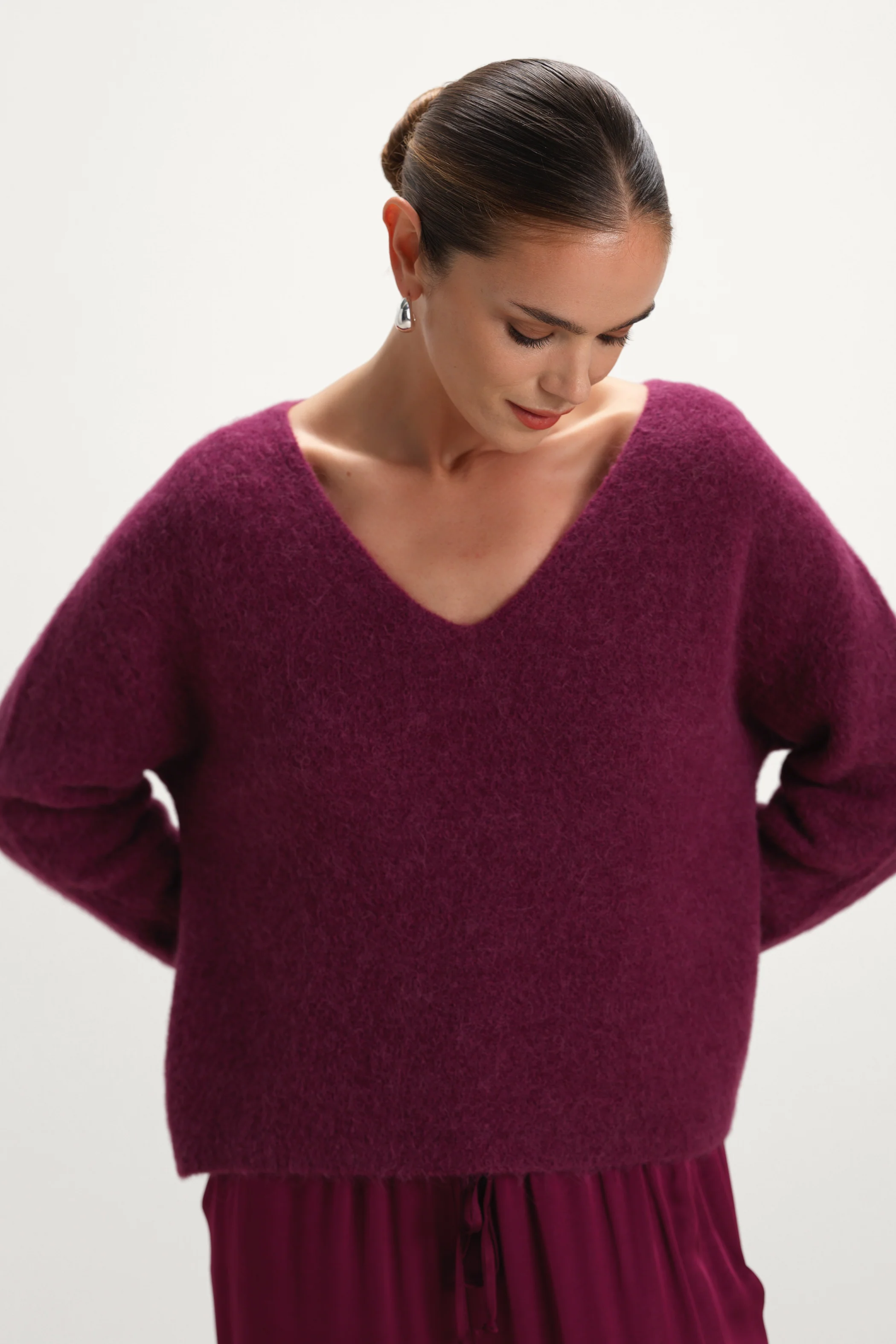 Vera V Neck Sweater | Burgundy | Alpaca Blend - Image 5