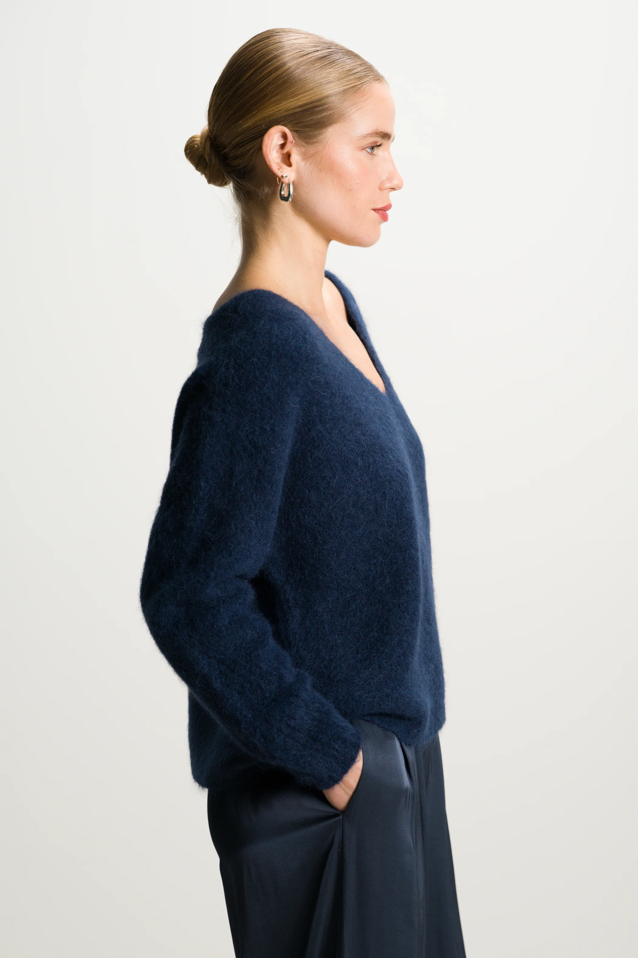 Vera V Neck Sweater | Navy | Alpaca Blend - Image 3